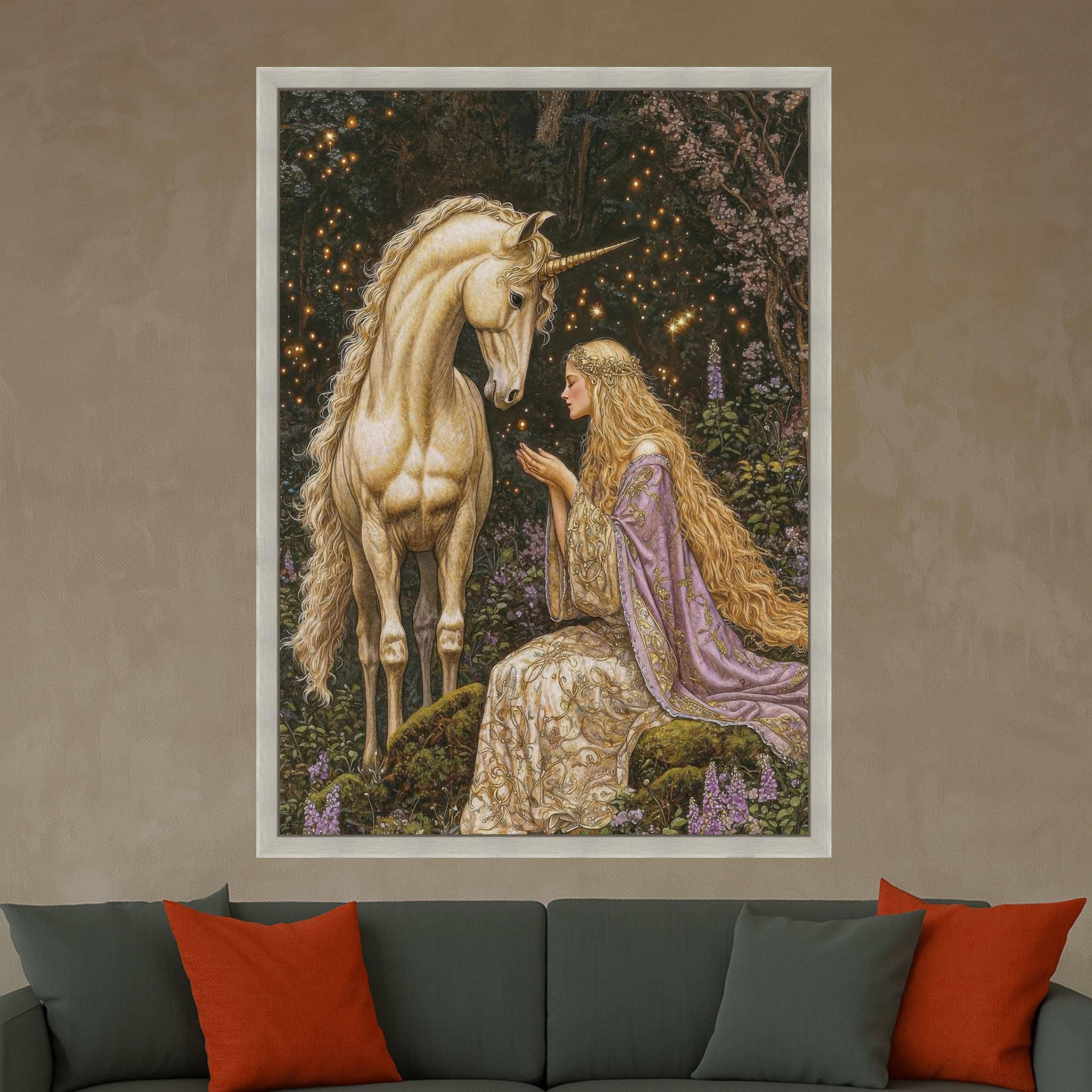 Unicorn and Princess Canvas Art, Fantasy Wall Art Decor, Mythical Creature Print, Magical Forest Canvas