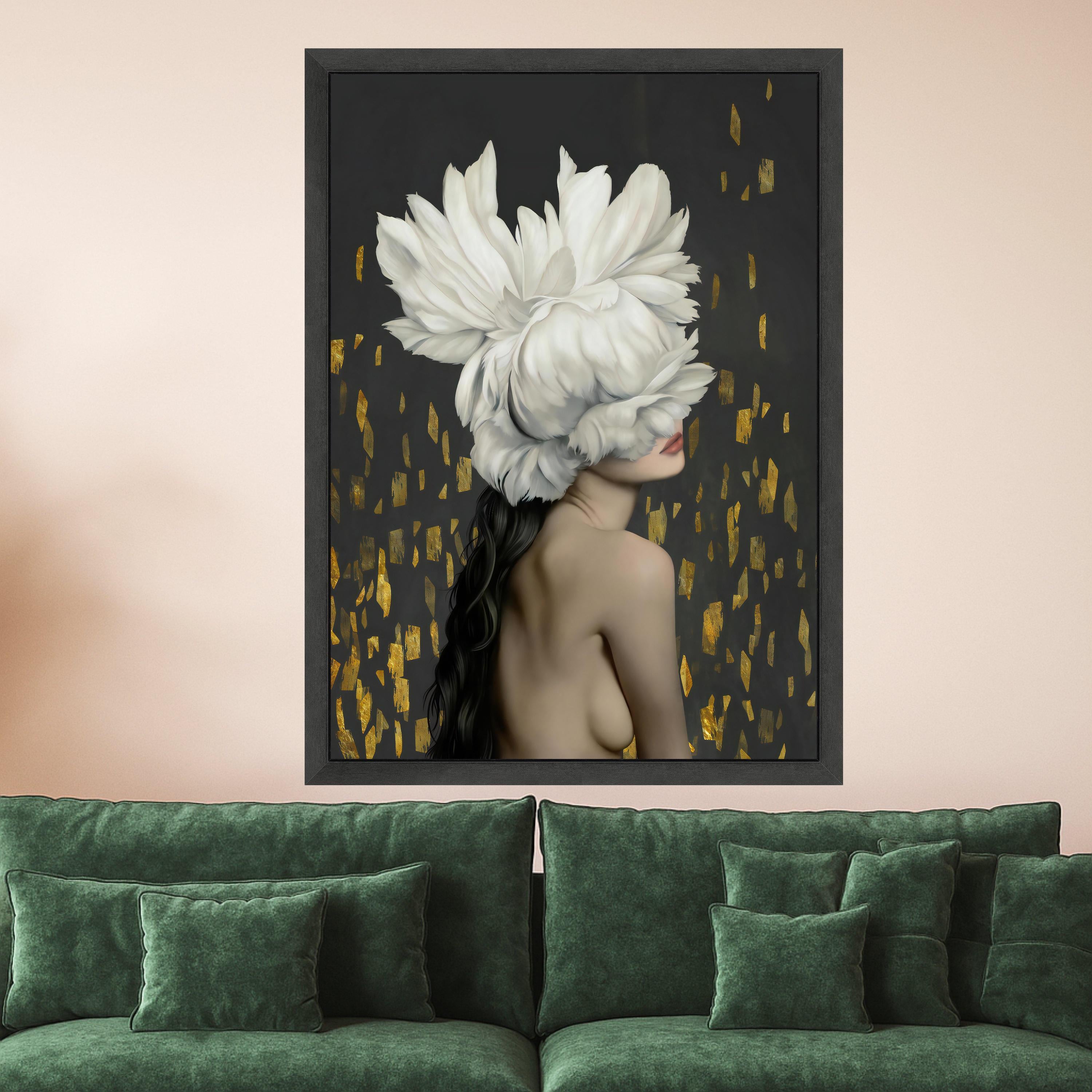 White Peony Hat Woman Canvas Art, Floral Print, Modern Wall Art, Decorative Canvas Decor