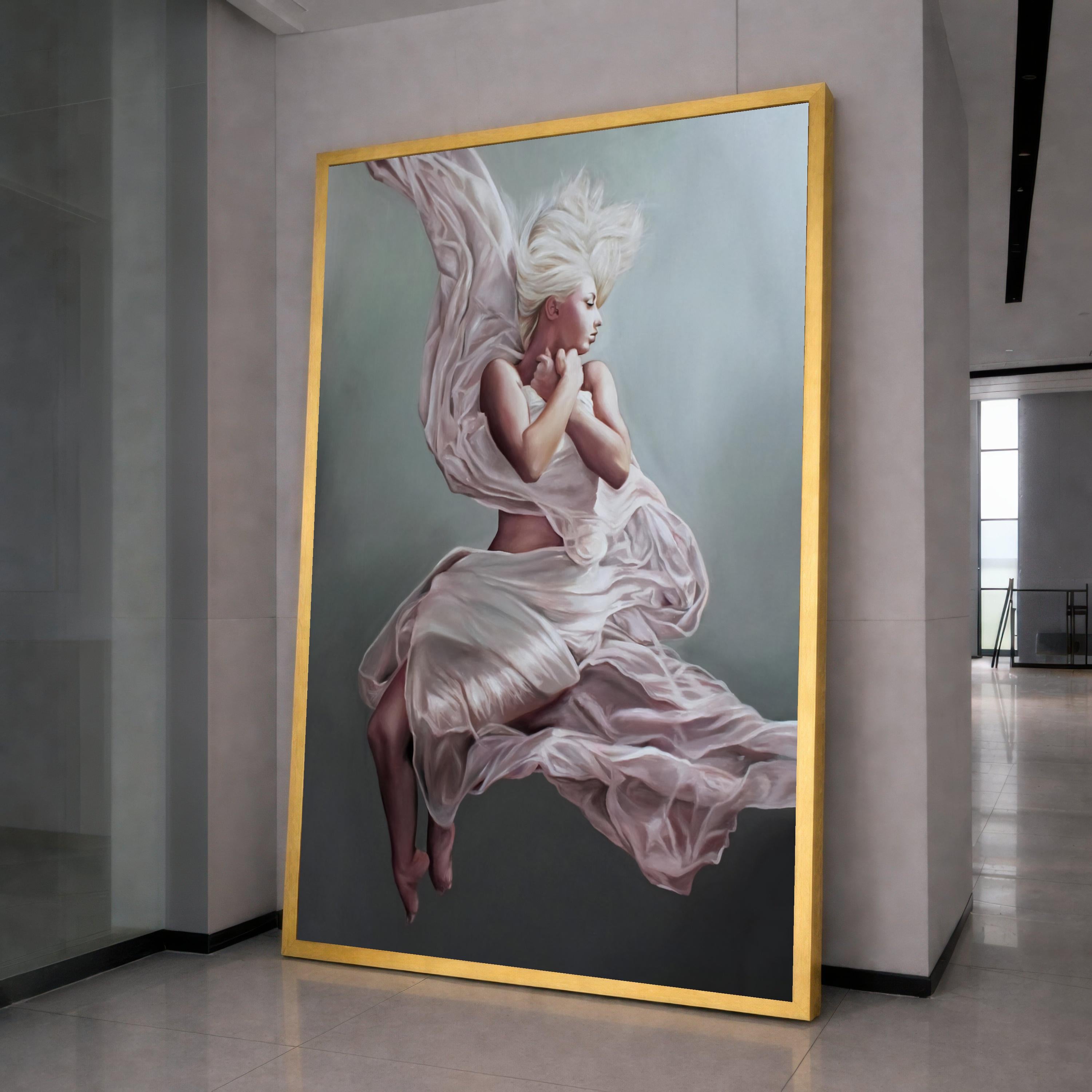 Floating Woman Canvas Art, Ethereal Ballet Print, Soft Flowing Dress Wall Art, Dreamy Female Figure Decor