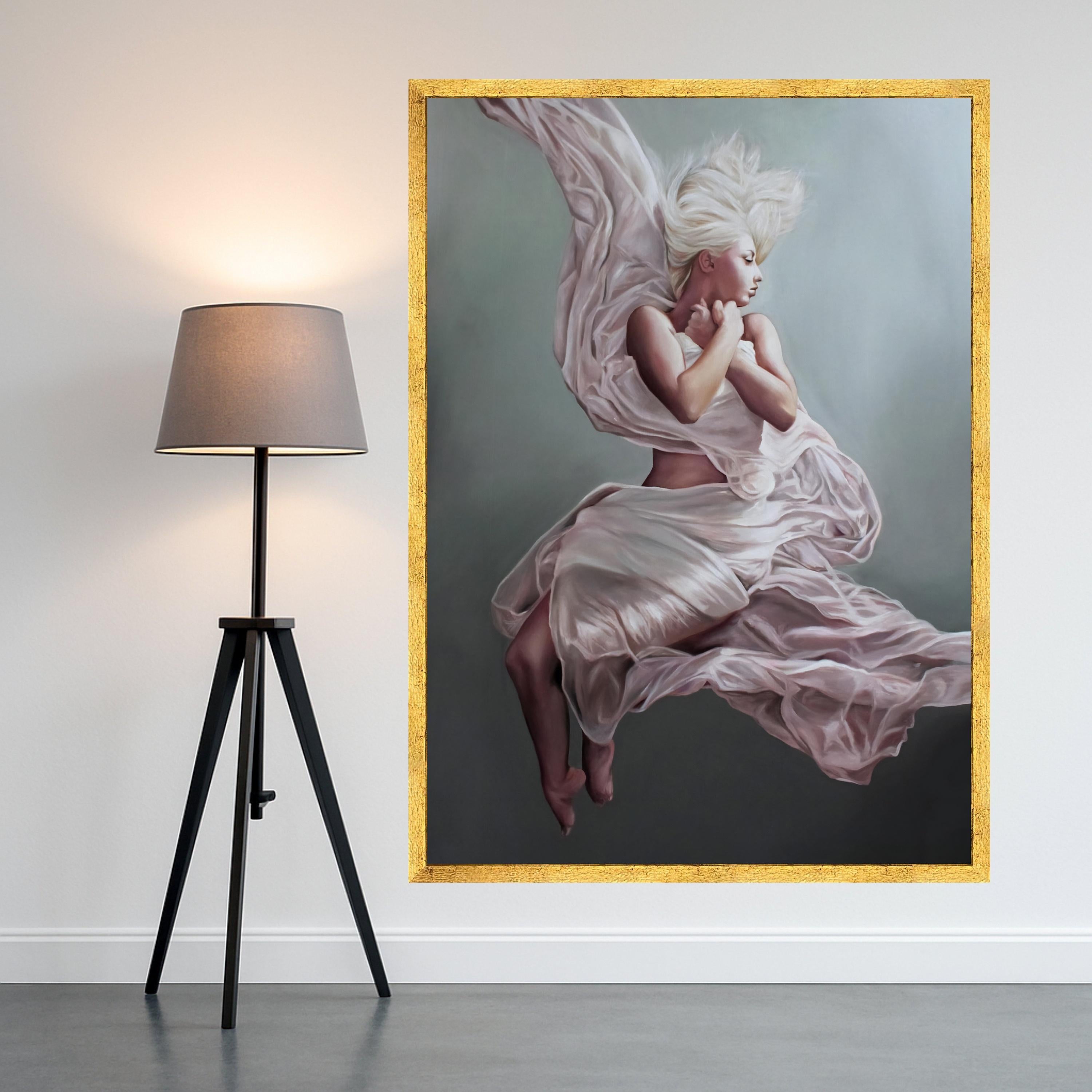 Floating Woman Canvas Art, Ethereal Ballet Print, Soft Flowing Dress Wall Art, Dreamy Female Figure Decor