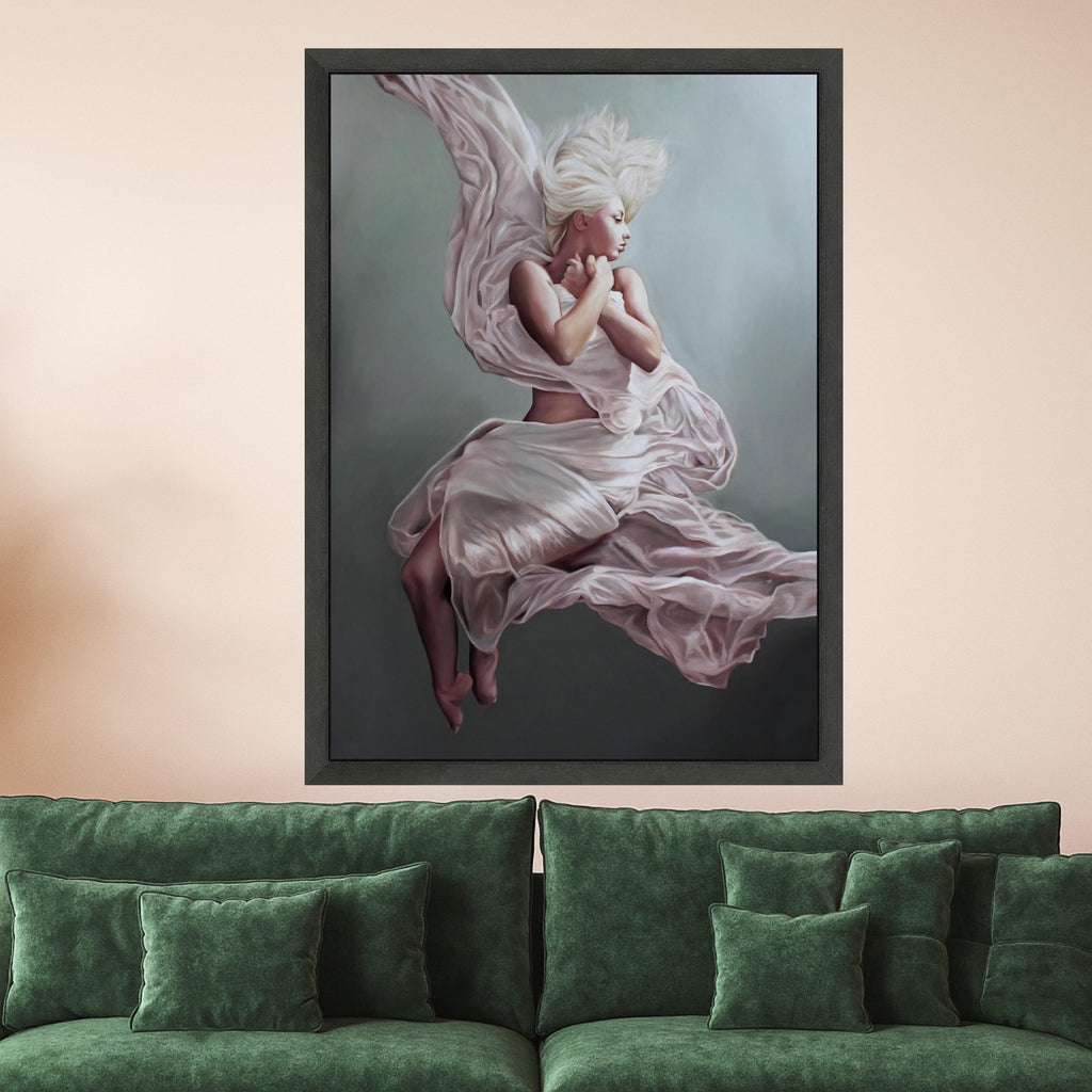 Floating Woman Canvas Art, Ethereal Ballet Print, Soft Flowing Dress Wall Art, Dreamy Female Figure Decor