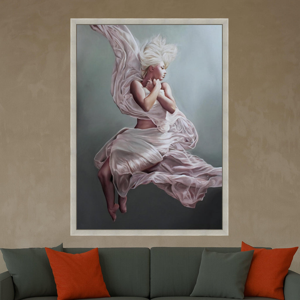 Floating Woman Canvas Art, Ethereal Ballet Print, Soft Flowing Dress Wall Art, Dreamy Female Figure Decor