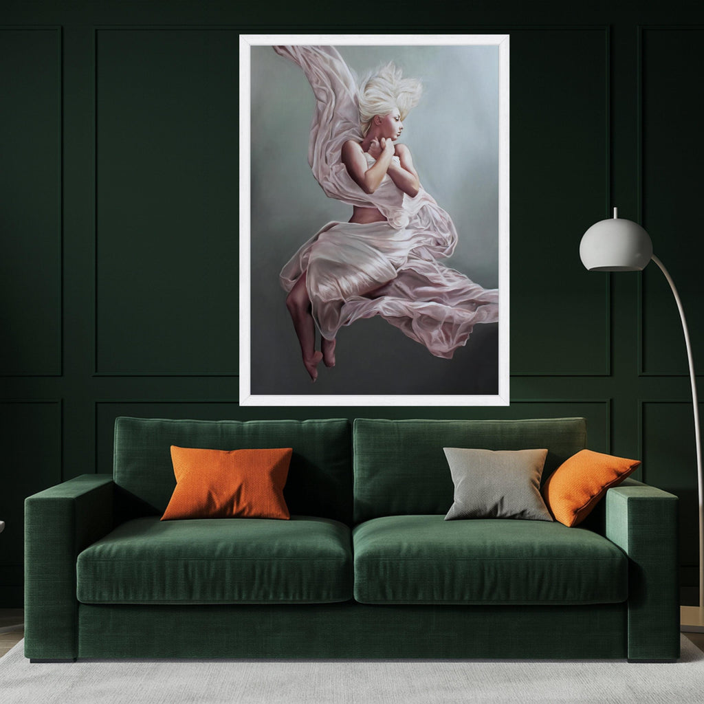 Floating Woman Canvas Art, Ethereal Ballet Print, Soft Flowing Dress Wall Art, Dreamy Female Figure Decor