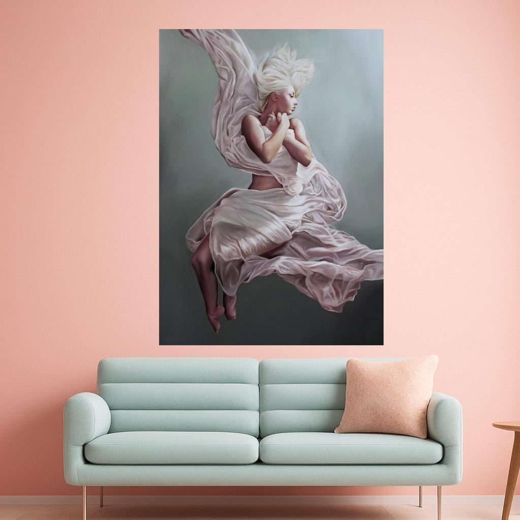 Floating Woman Canvas Art, Ethereal Ballet Print, Soft Flowing Dress Wall Art, Dreamy Female Figure Decor