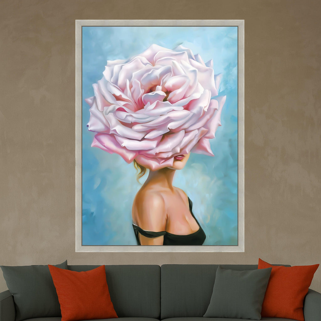Rose Head Woman Canvas Art, Floral Print, Modern Wall Art Decor