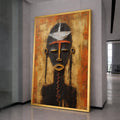 Abstract African Mask Canvas Wall Art, Tribal Face Painting, Ethnic Home Decor, Modern Art, Vibrant Orange and Black Canvas