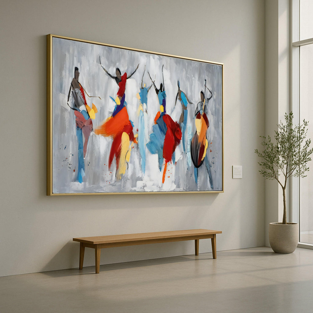 Vibrant Flamenco Dance Scene, Abstract Colorful Canvas Wall Art, Spanish Dance Silhouette Painting, Modern Home Decor, Ready to Hang