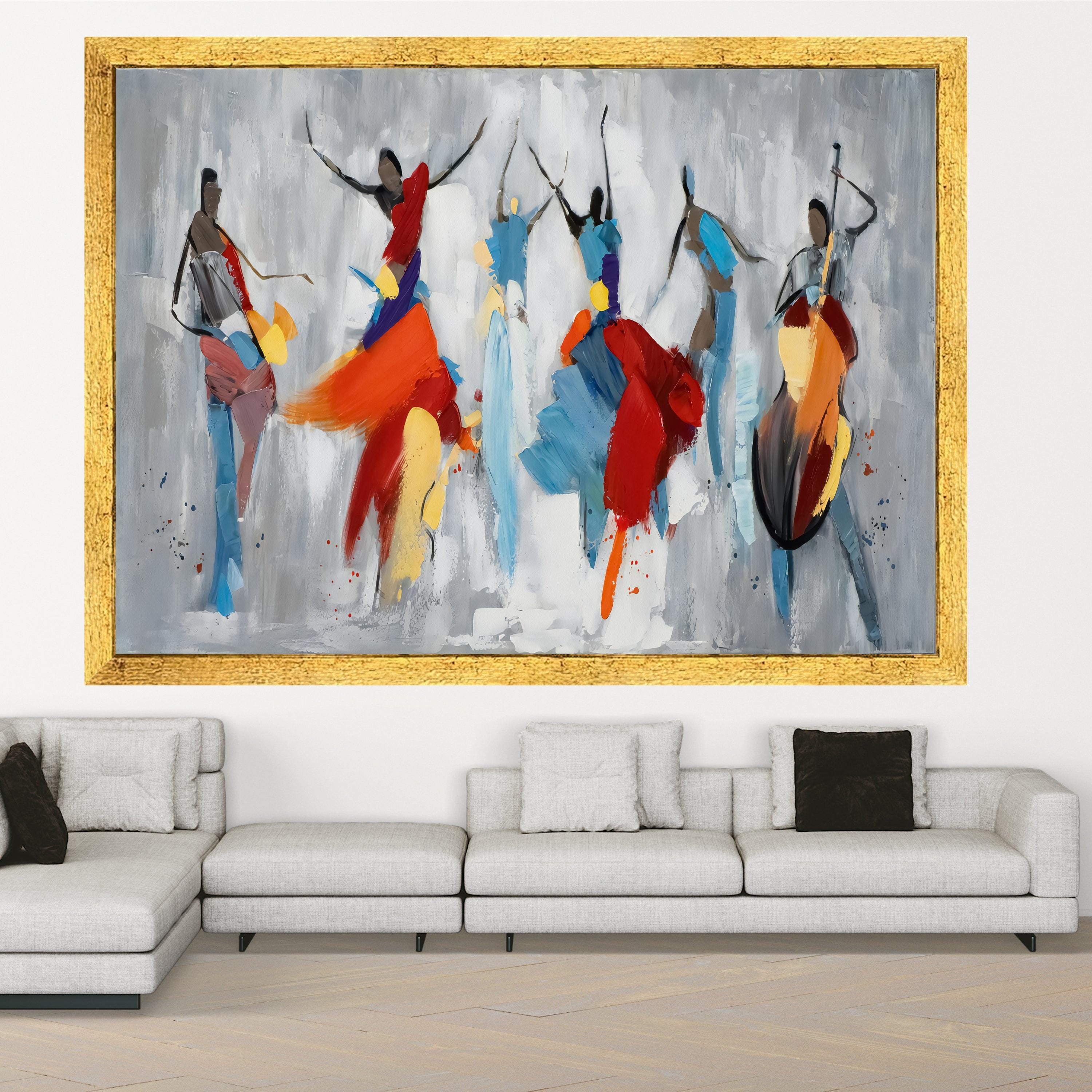 Vibrant Flamenco Dance Scene, Abstract Colorful Canvas Wall Art, Spanish Dance Silhouette Painting, Modern Home Decor, Ready to Hang
