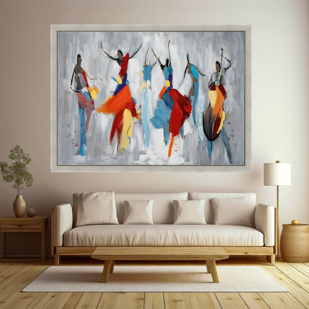 Vibrant Flamenco Dance Scene, Abstract Colorful Canvas Wall Art, Spanish Dance Silhouette Painting, Modern Home Decor, Ready to Hang