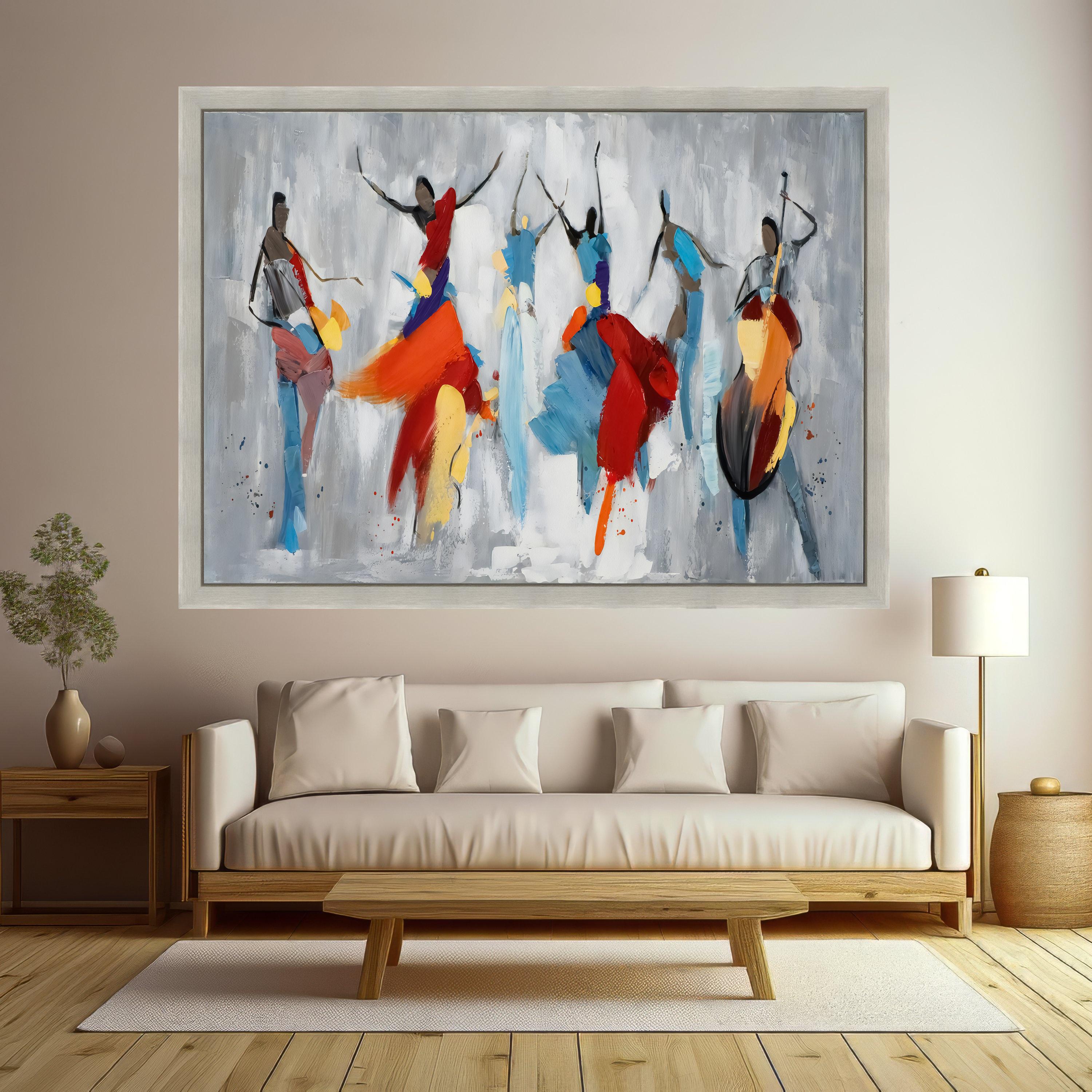 Vibrant Flamenco Dance Scene, Abstract Colorful Canvas Wall Art, Spanish Dance Silhouette Painting, Modern Home Decor, Ready to Hang