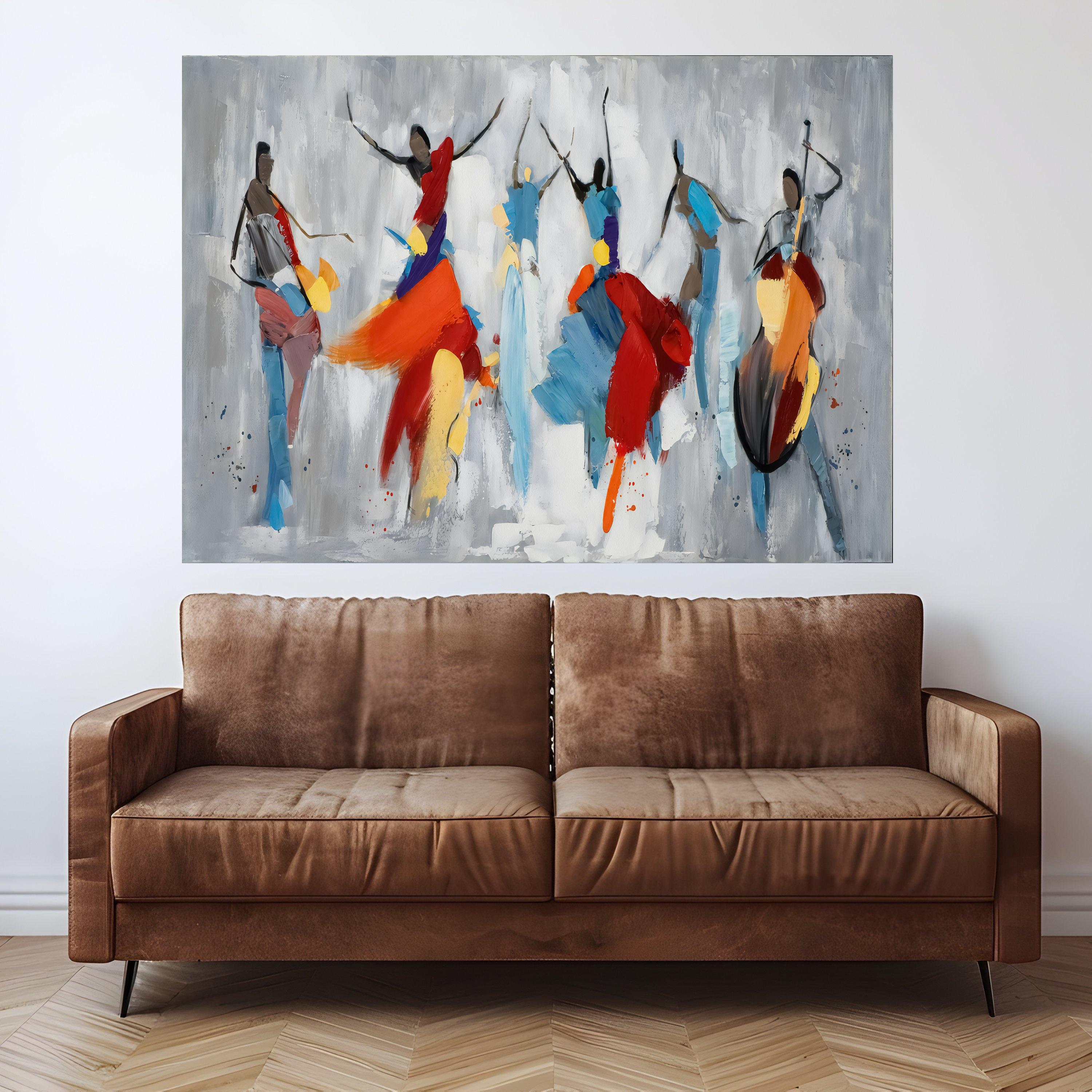 Vibrant Flamenco Dance Scene, Abstract Colorful Canvas Wall Art, Spanish Dance Silhouette Painting, Modern Home Decor, Ready to Hang