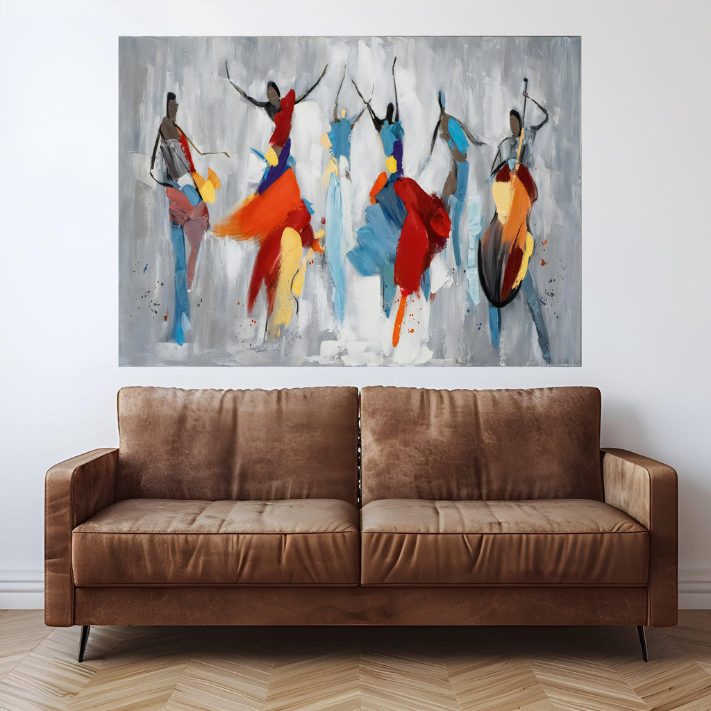 Vibrant Flamenco Dance Scene, Abstract Colorful Canvas Wall Art, Spanish Dance Silhouette Painting, Modern Home Decor, Ready to Hang