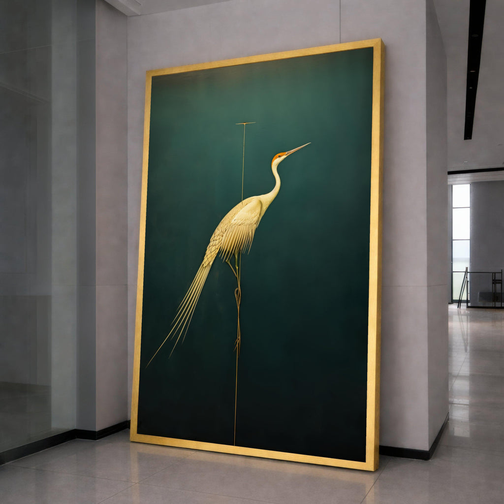 Elegant Heron Bird Canvas Wall Art, Minimalist Wildlife Painting, Modern Nature Canvas, Home Decoration, Ready to Hang Wall Art