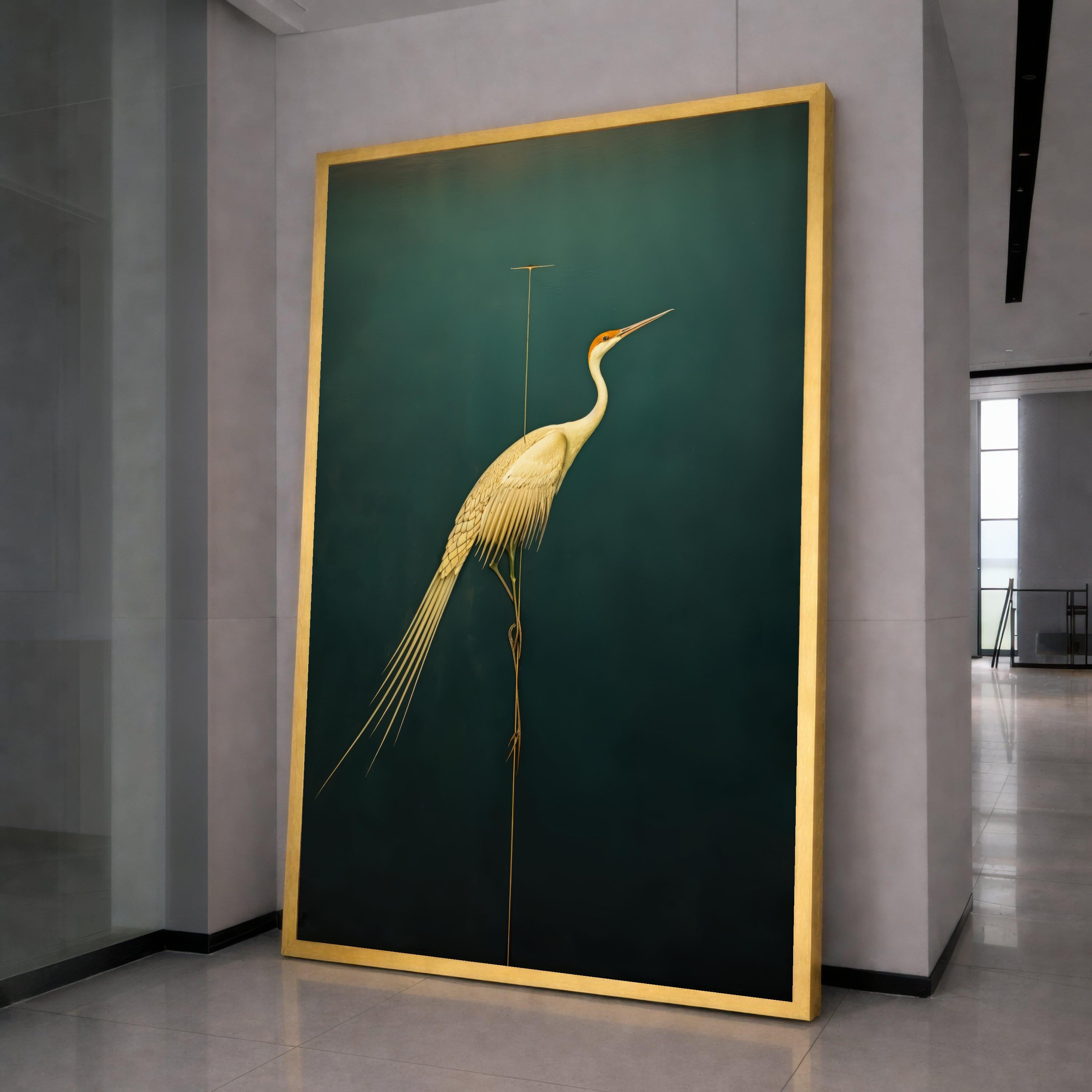 Elegant Heron Bird Canvas Wall Art, Minimalist Wildlife Painting, Modern Nature Canvas, Home Decoration, Ready to Hang Wall Art