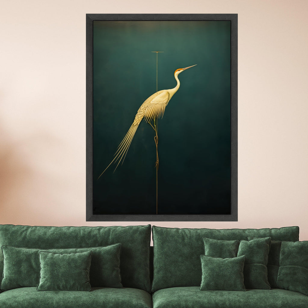 Elegant Heron Bird Canvas Wall Art, Minimalist Wildlife Painting, Modern Nature Canvas, Home Decoration, Ready to Hang Wall Art
