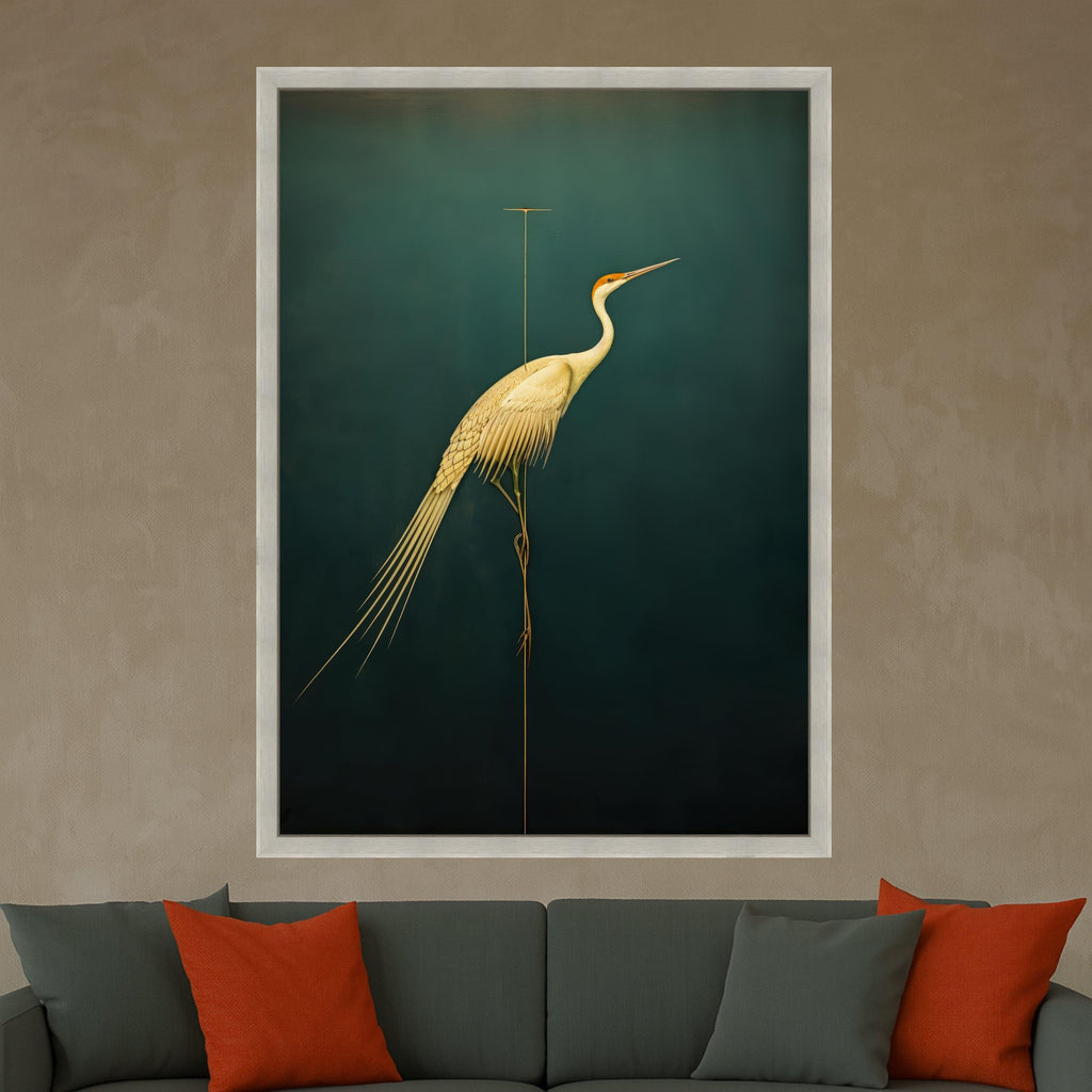 Elegant Heron Bird Canvas Wall Art, Minimalist Wildlife Painting, Modern Nature Canvas, Home Decoration, Ready to Hang Wall Art