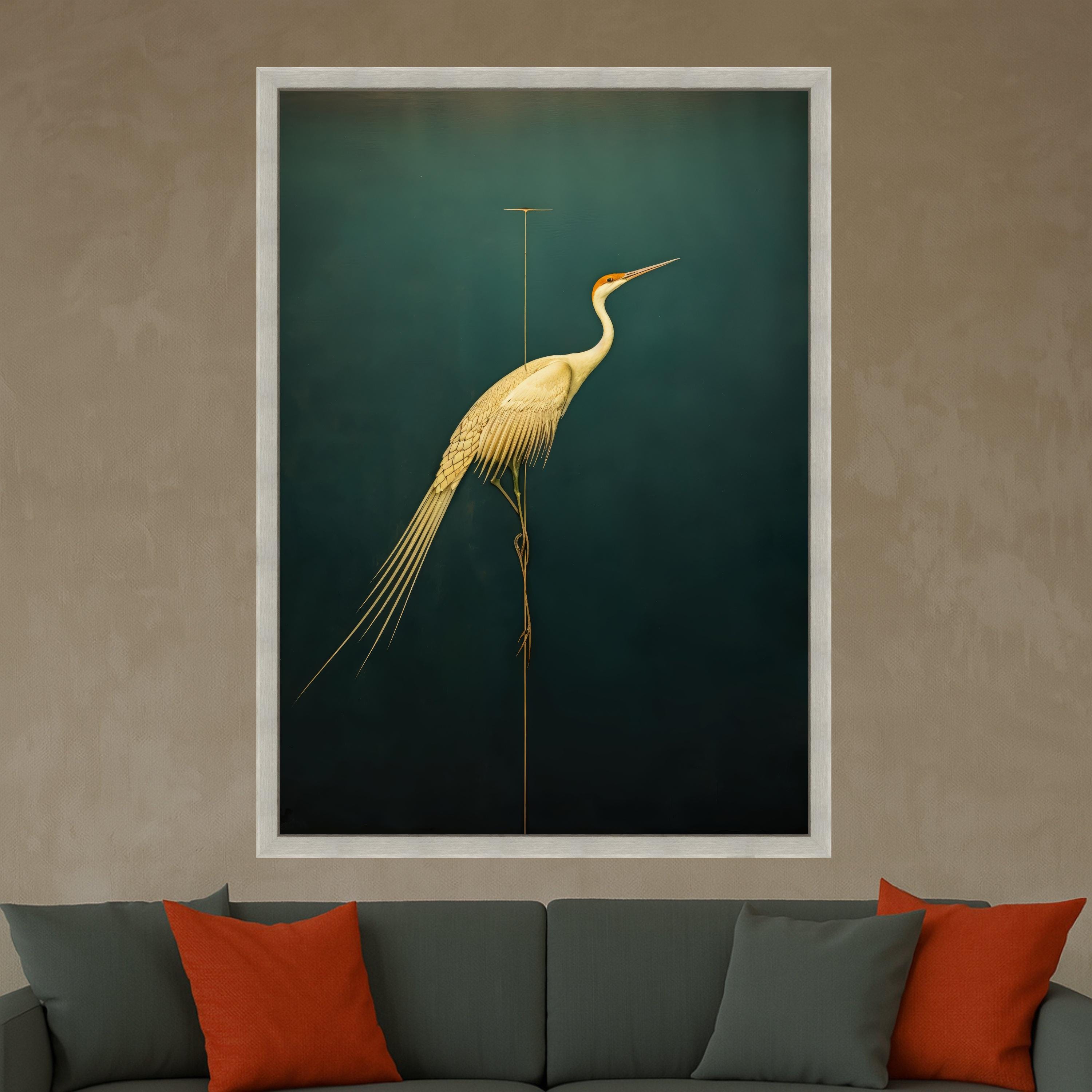 Elegant Heron Bird Canvas Wall Art, Minimalist Wildlife Painting, Modern Nature Canvas, Home Decoration, Ready to Hang Wall Art