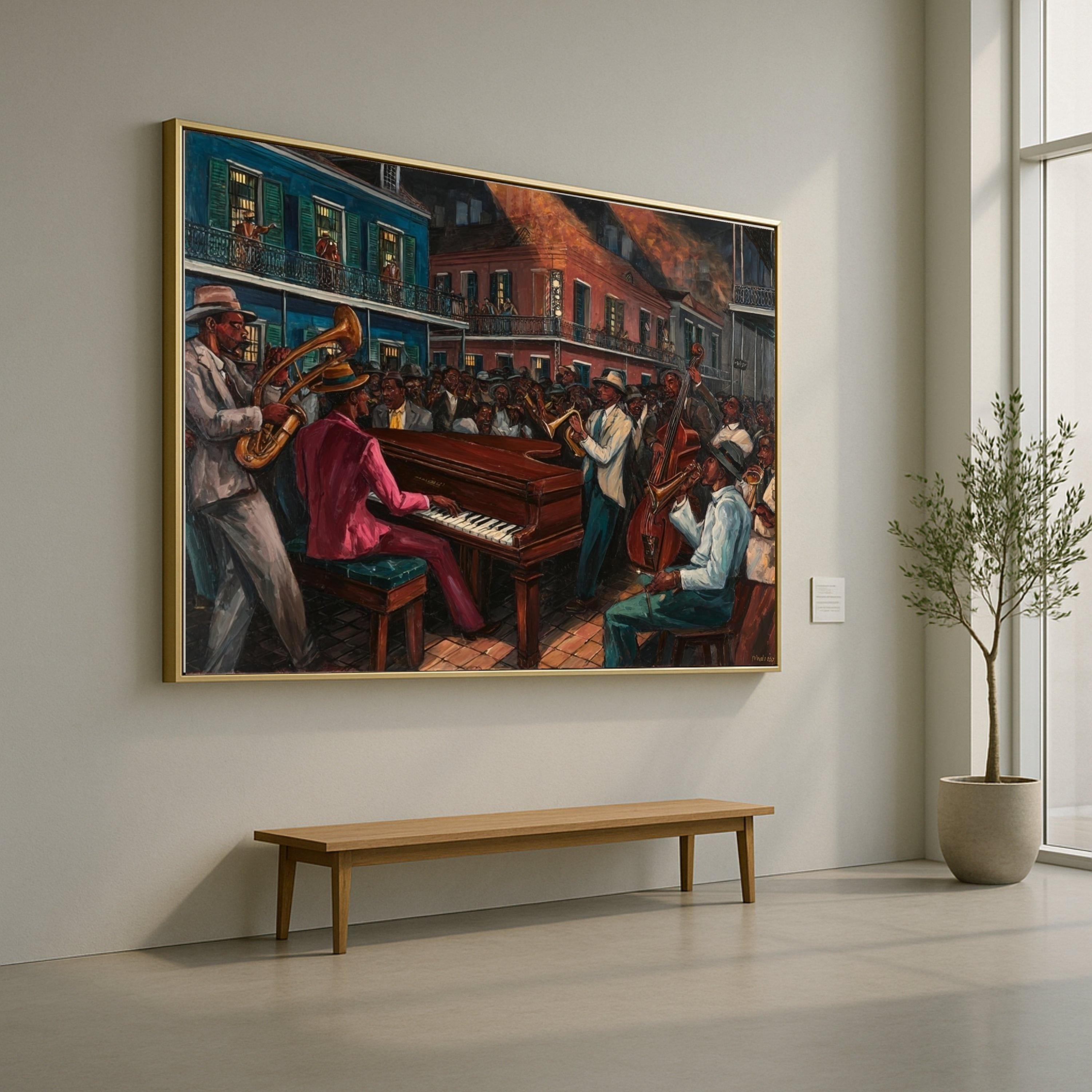 Vibrant Jazz Night Scene Canvas, New Orleans Street Music Art, Live Band Performance Wall Decor, Urban Culture Canvas Print, Ready to Hang