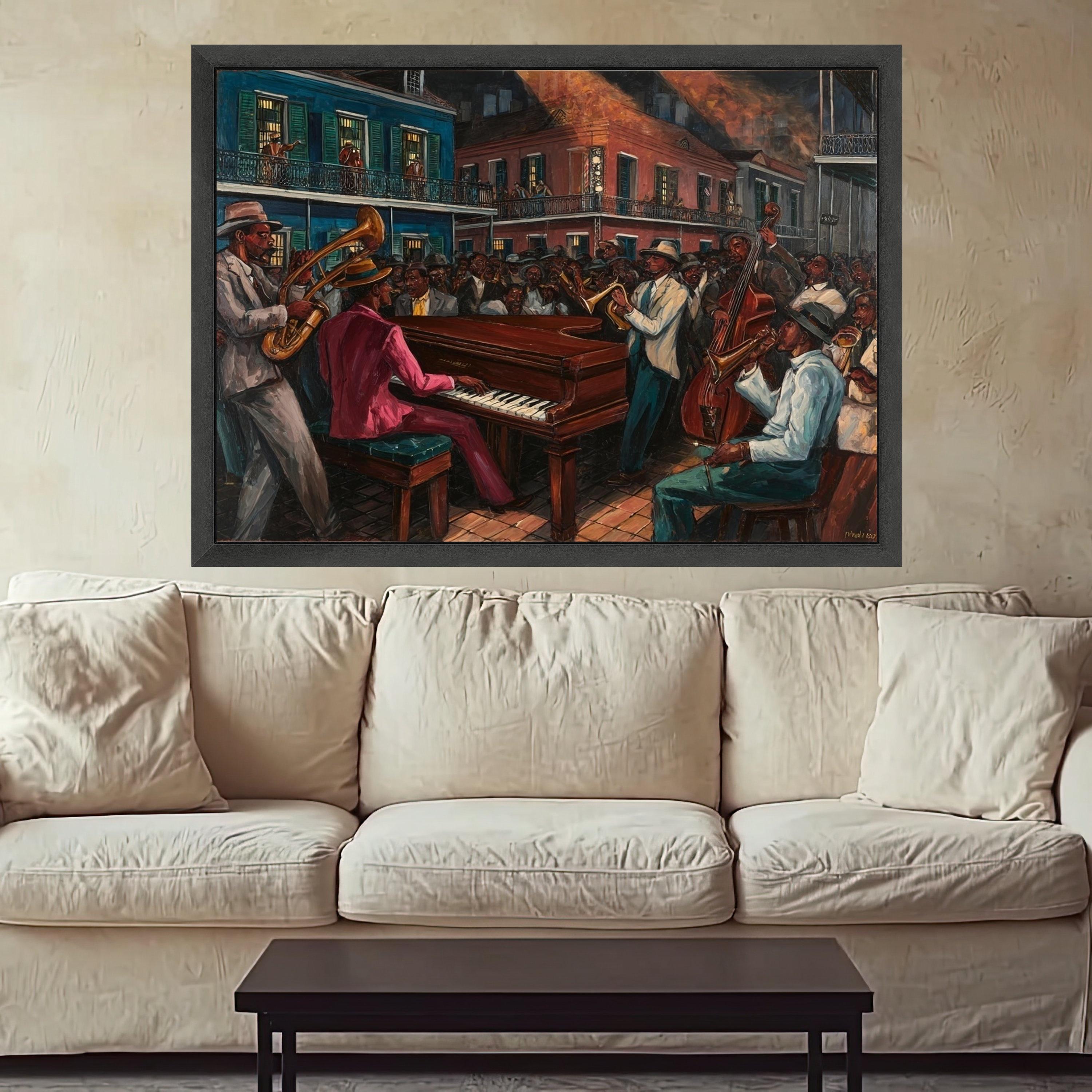 Vibrant Jazz Night Scene Canvas, New Orleans Street Music Art, Live Band Performance Wall Decor, Urban Culture Canvas Print, Ready to Hang