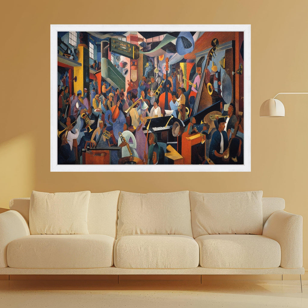 Vibrant Jazz Band Scene, Harlem Renaissance Canvas, Musical Instruments Wall Art, Cultural Music Canvas, Urban Nightlife Decoration