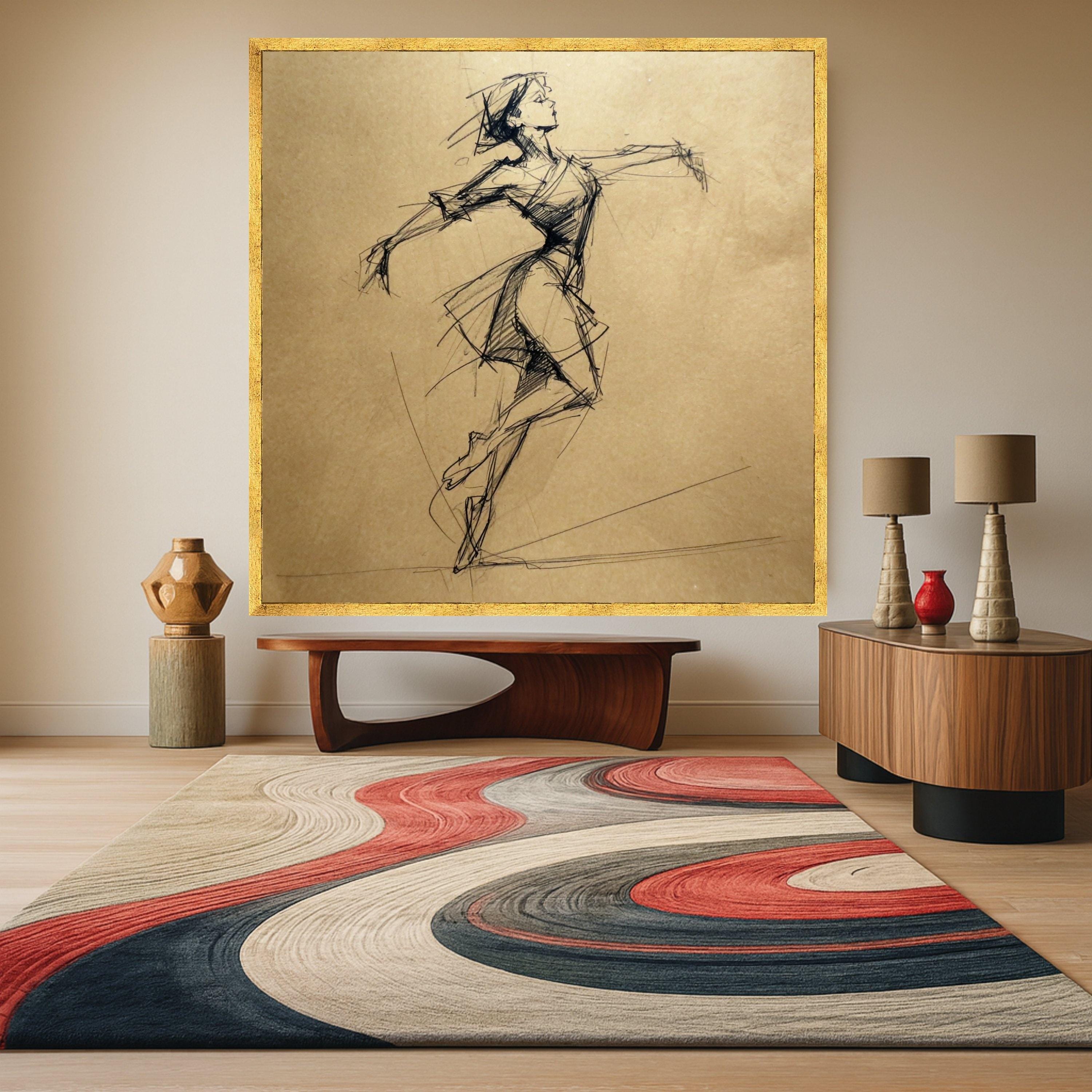 Elegant Ballerina Sketch Canvas, Modern Dance Art, Minimalist Wall Decoration, Hand-Drawn Figure, Ballet Dance Canvas Wall Art