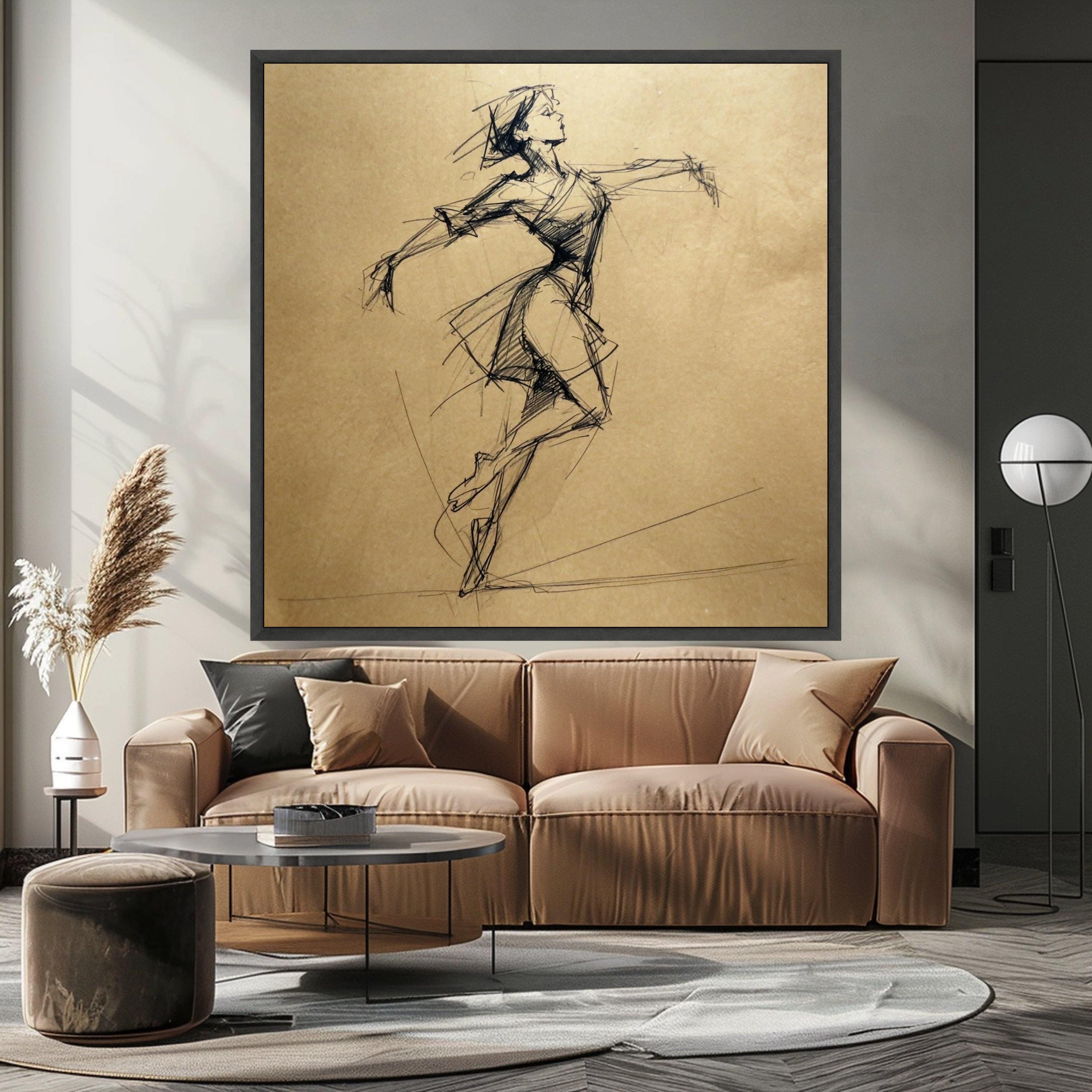 Elegant Ballerina Sketch Canvas, Modern Dance Art, Minimalist Wall Decoration, Hand-Drawn Figure, Ballet Dance Canvas Wall Art