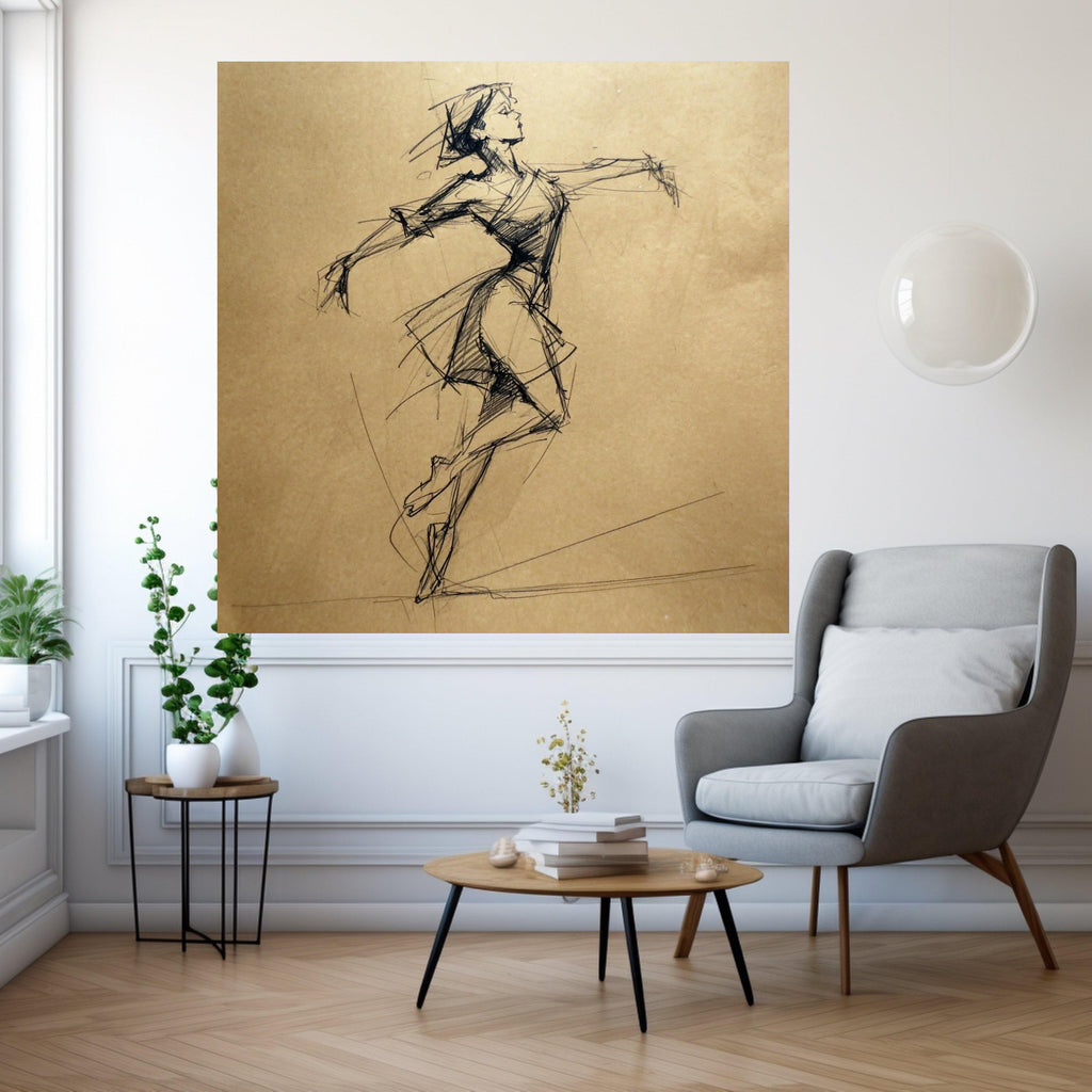 Elegant Ballerina Sketch Canvas, Modern Dance Art, Minimalist Wall Decoration, Hand-Drawn Figure, Ballet Dance Canvas Wall Art