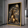 Elegant Ballroom Dance Couple, Golden Light Flowing Dress Canvas, Romantic Dance Wall Art, Modern Abstract Canvas, Home Decor Artwork
