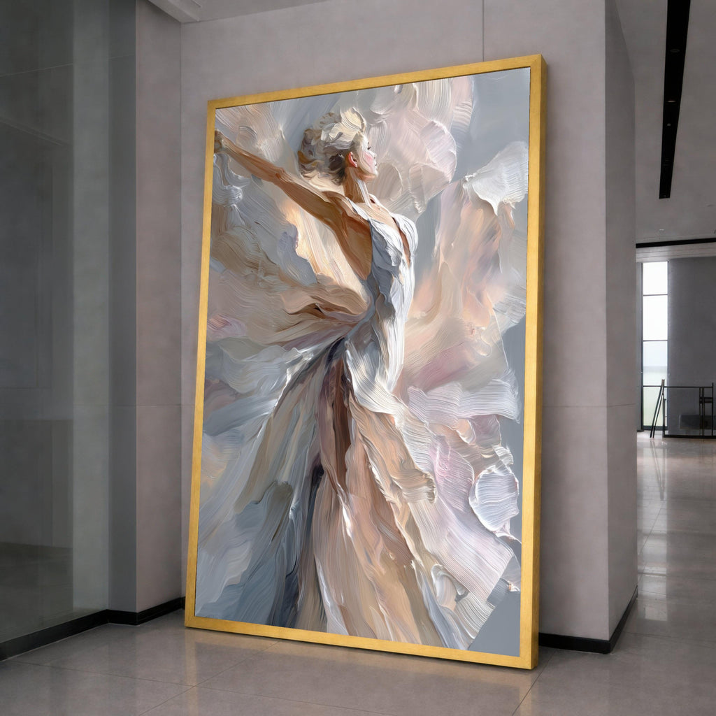 Elegant Dancing Woman Canvas, Abstract Ballet Wall Art, Modern Figure Painting, Feminine Home Decor, Ready to Hang Canvas Art