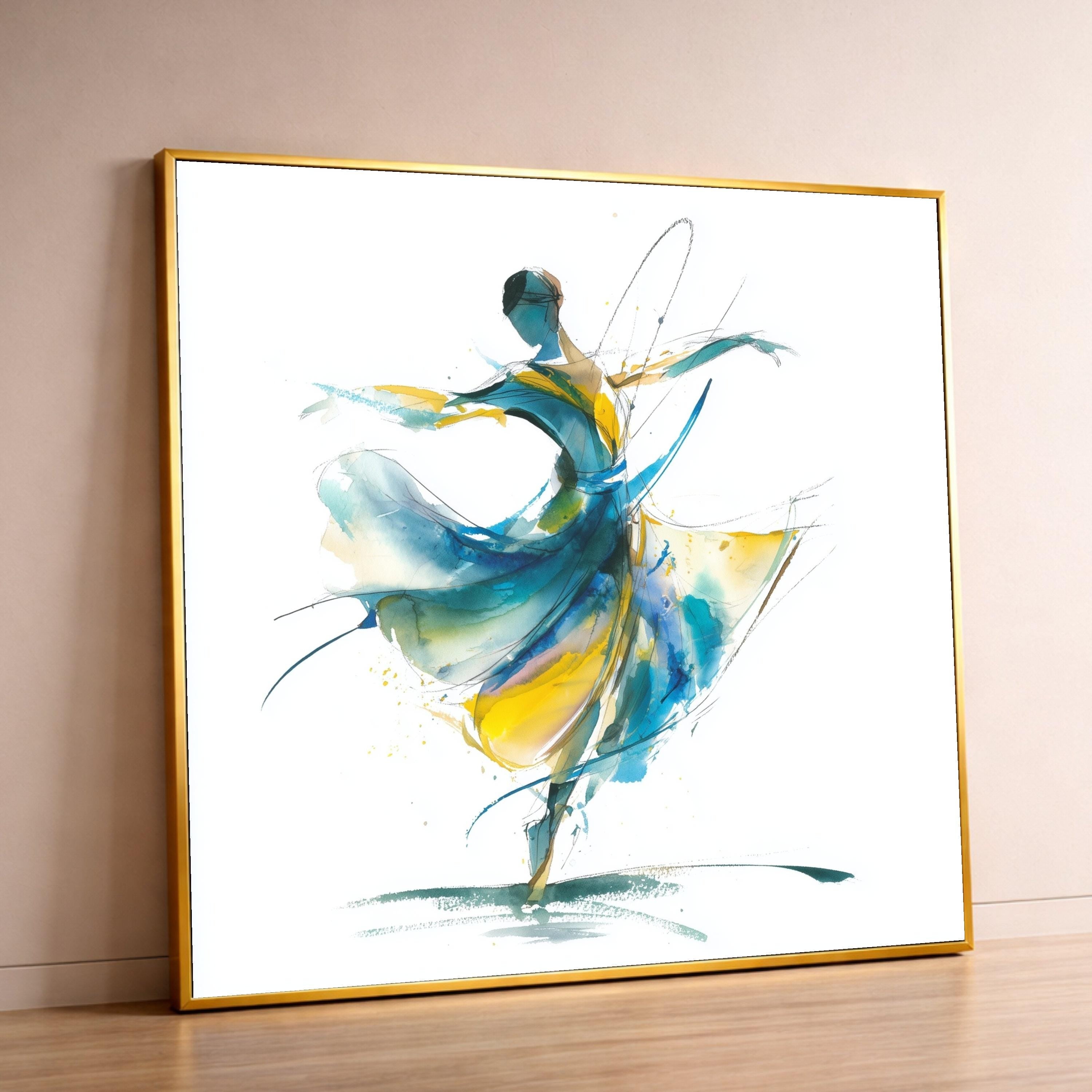Abstract Ballet Dancer Canvas, Modern Dance Art, Watercolor Wall Decor, Fluid Movement Painting, Artistic Home Decoration