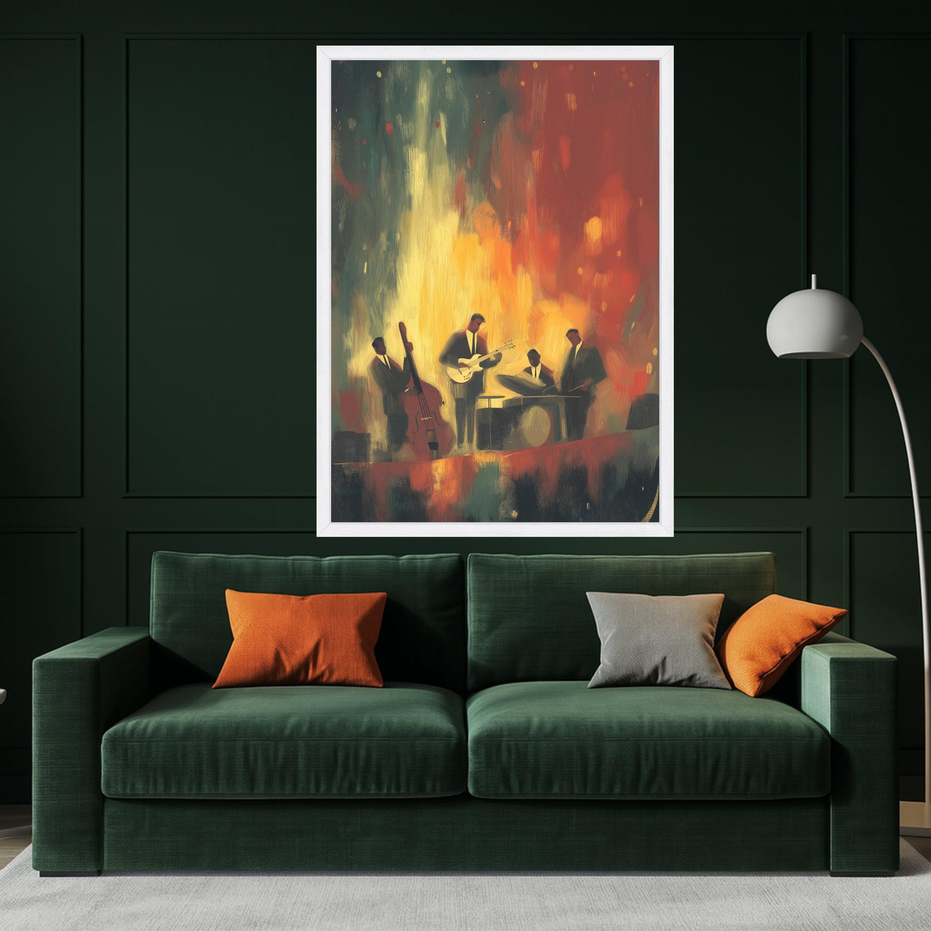 Jazz Band Playing Music, Abstract Musician Canvas, Retro Jazz Night Wall Art, Vibrant Musical Scene Canvas, Home Decor Music Artwork