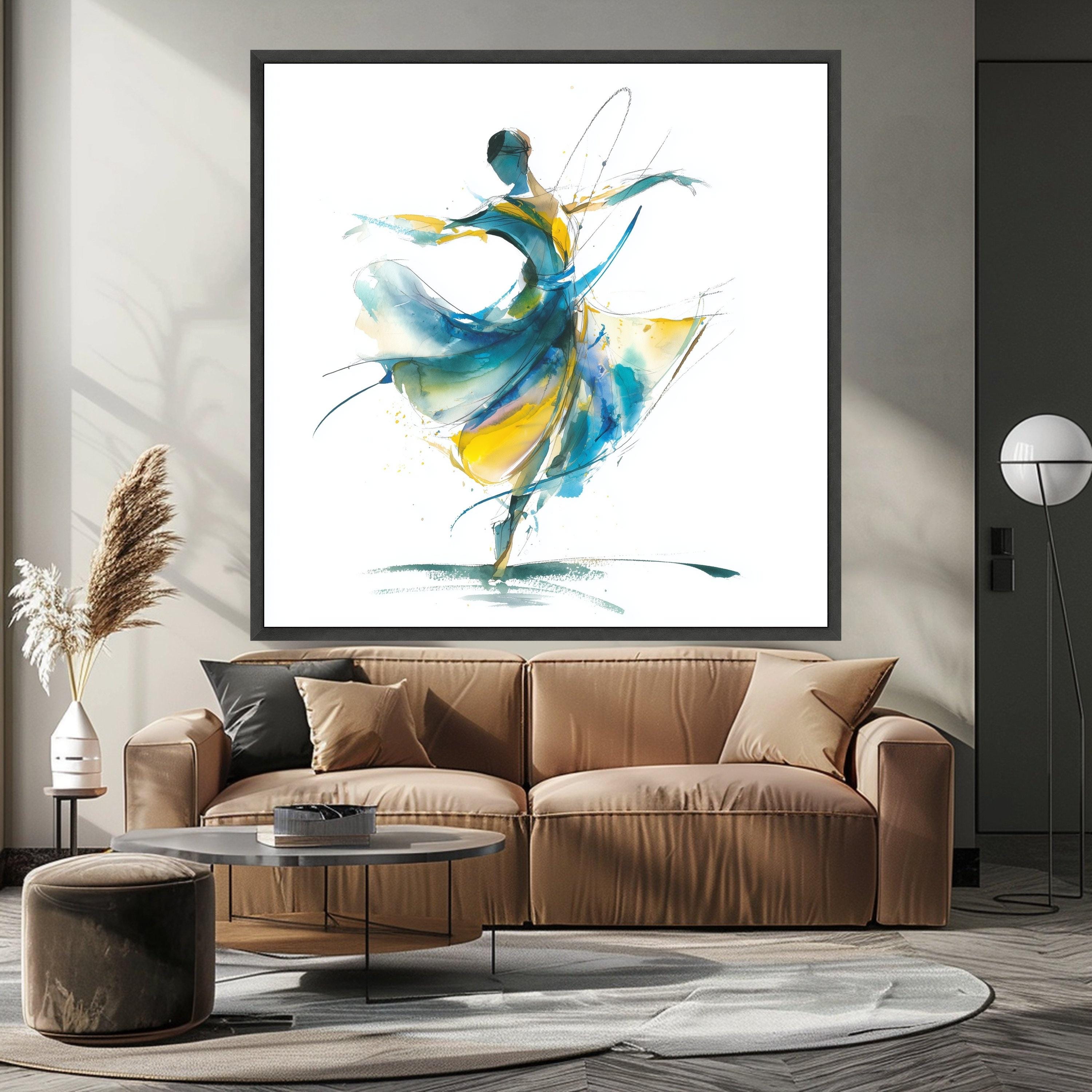 Abstract Ballet Dancer Canvas, Modern Dance Art, Watercolor Wall Decor, Fluid Movement Painting, Artistic Home Decoration