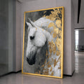 Majestic White Horse, Gold Leaf Canvas, Framed Wall Art, Elegant Animal Print, Modern Home Decor
