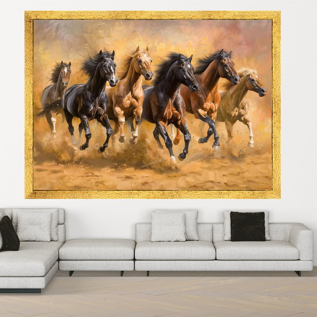 Wild Horses Running Canvas, Framed Animal Art, Galloping Horse Print, Rustic Wall Decoration