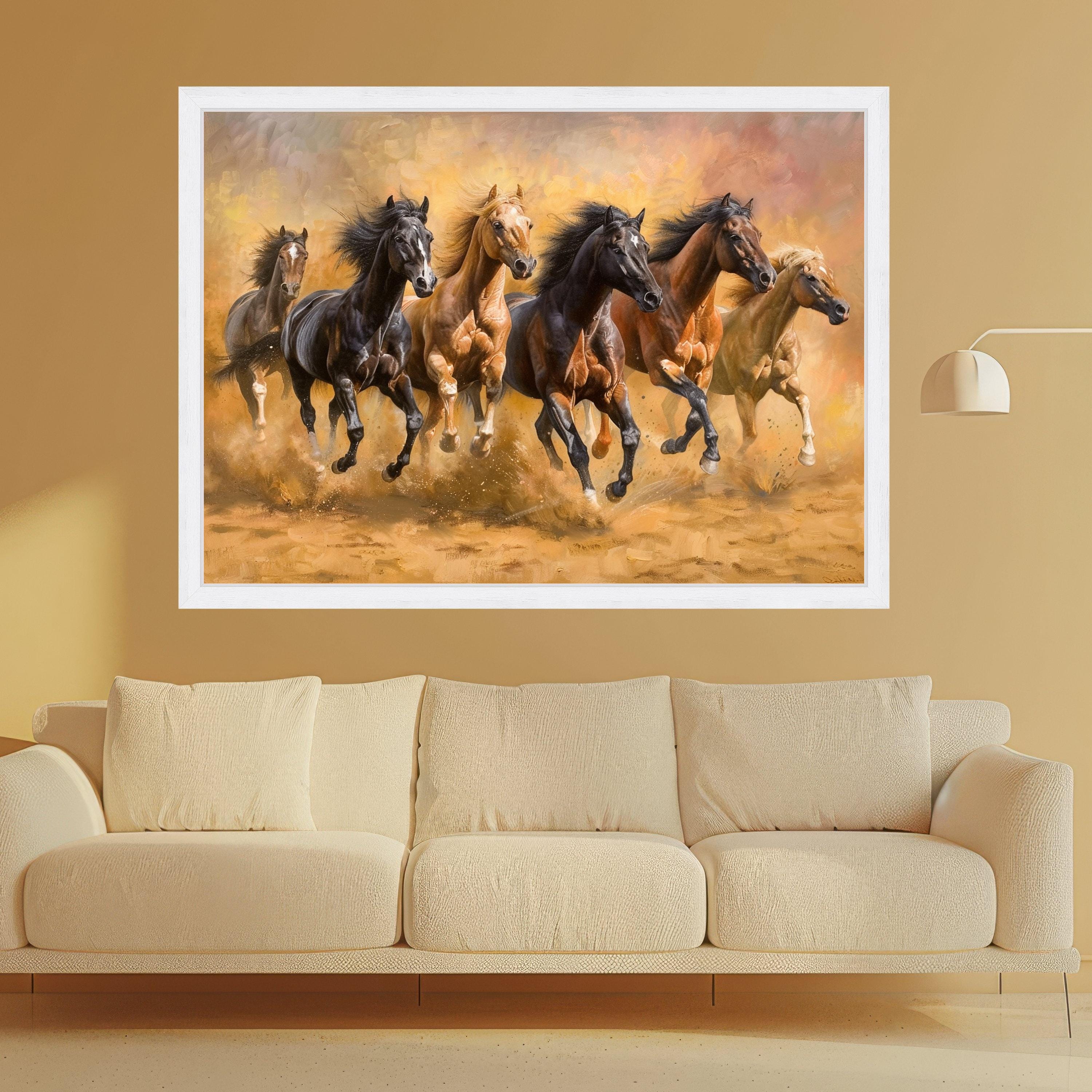 Wild Horses Running Canvas, Framed Animal Art, Galloping Horse Print, Rustic Wall Decoration