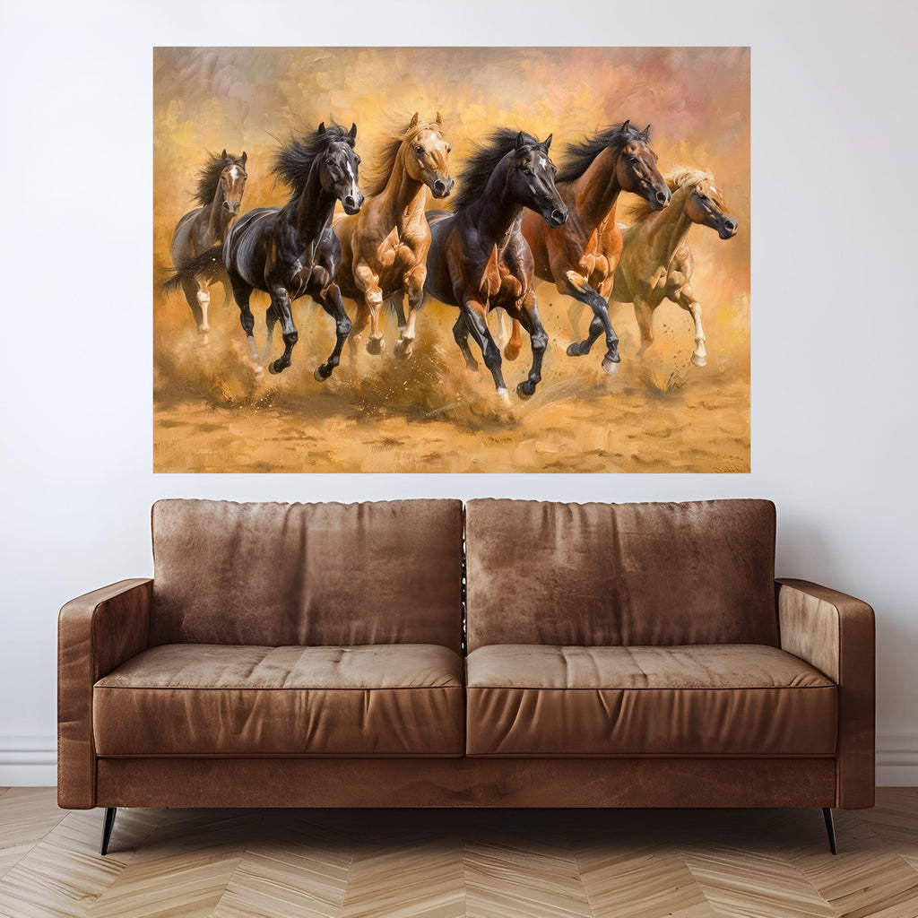 Wild Horses Running Canvas, Framed Animal Art, Galloping Horse Print, Rustic Wall Decoration