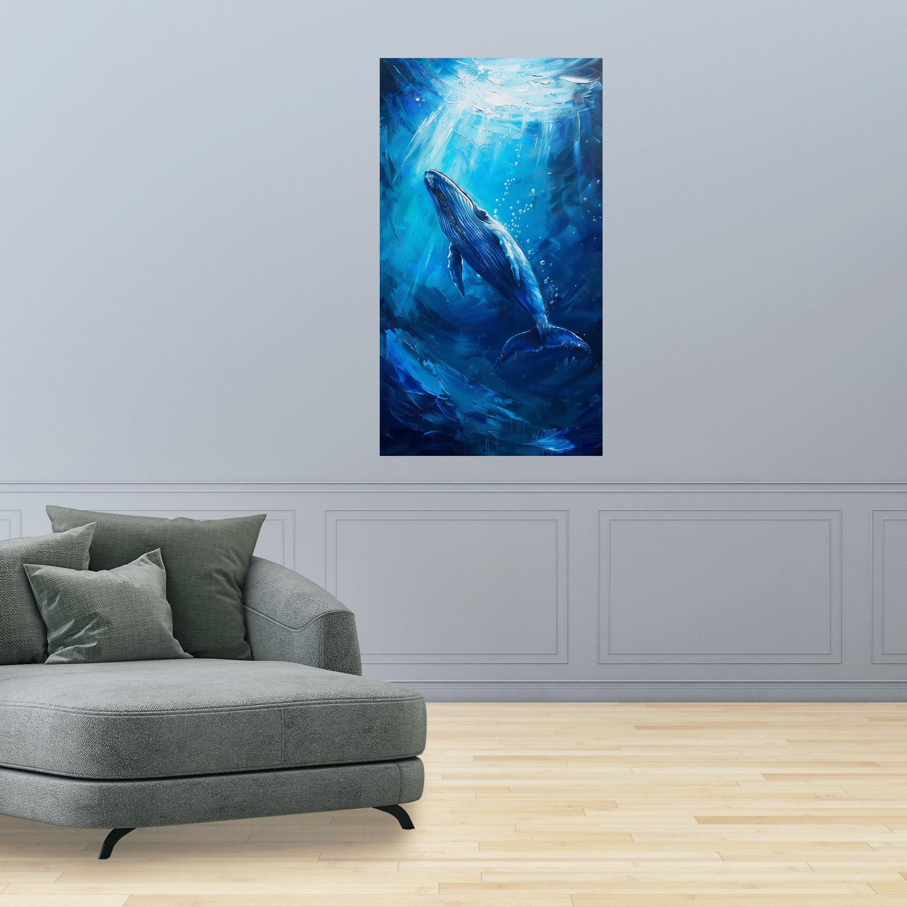 Majestic Blue Whale, Ocean Depths Canvas, Marine Life Wall Art, Sea Creature Print, Framed Ocean Decor