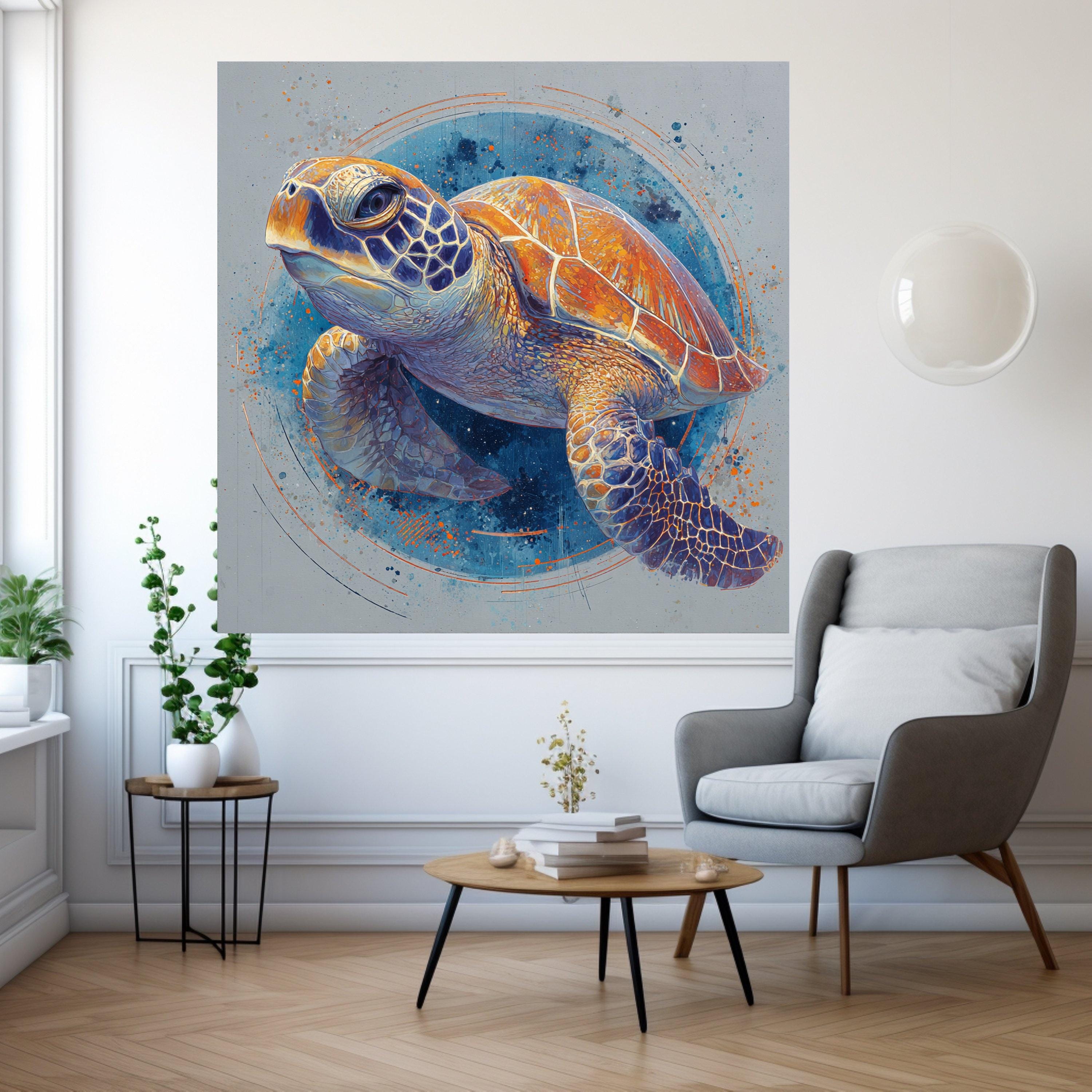 Vibrant Sea Turtle Canvas, Ocean Animal Art, Colorful Marine Wall Decor, Framed Nature Print