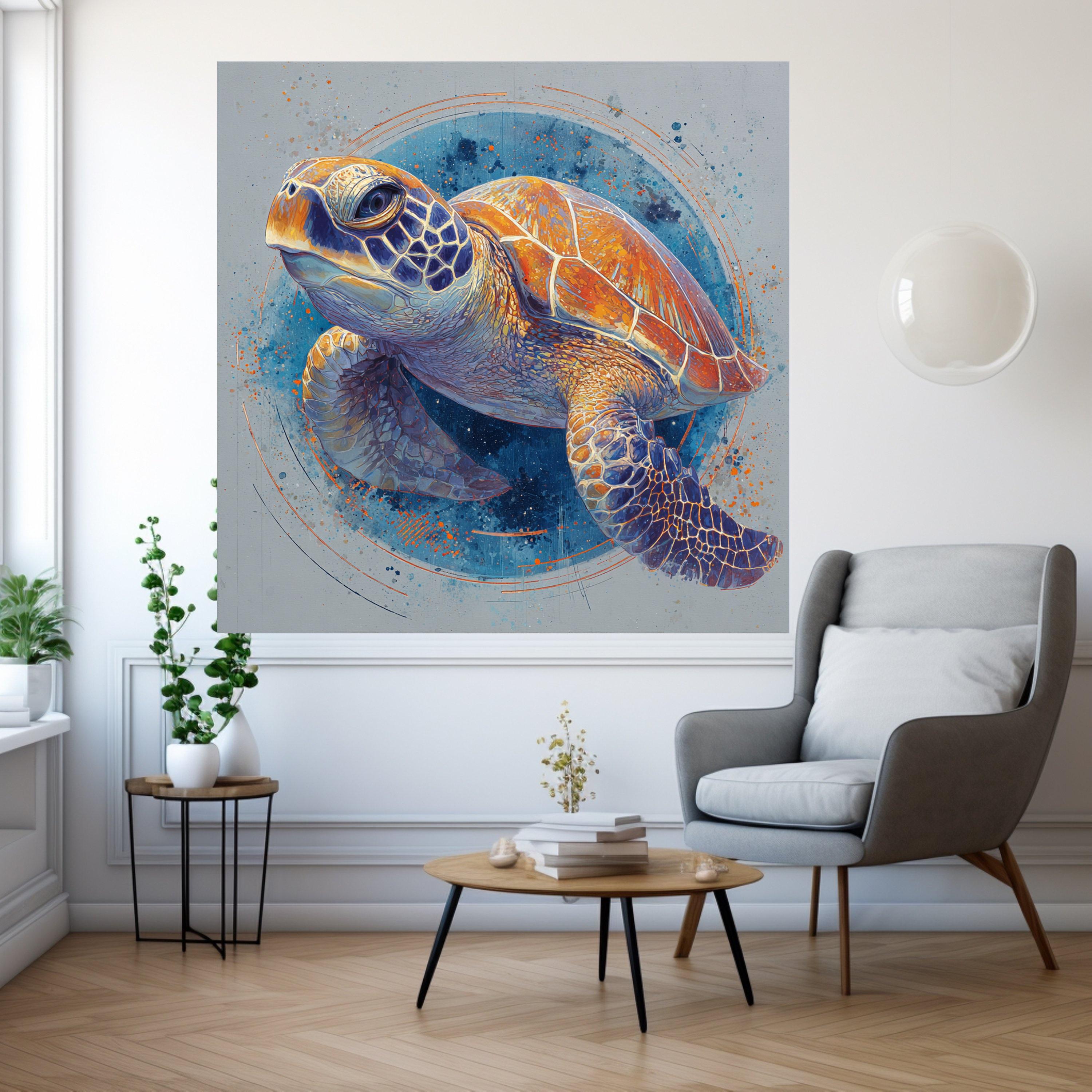 Vibrant Sea Turtle Canvas, Ocean Animal Art, Colorful Marine Wall Decor, Framed Nature Print