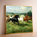 Galloping Horses Canvas, Wild Horse Print, Nature Landscape Art, Farm Animal Wall Decor, Framed Country Scene