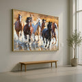 Running Horses Canvas, Wild Horse Print, Water Splash Wall Art, Framed Animal Decor