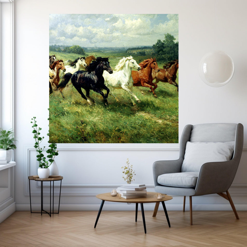 Galloping Horses Canvas, Wild Horse Print, Nature Landscape Art, Farm Animal Wall Decor, Framed Country Scene