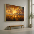 Wild Horses Running Canvas, Mountain Landscape Art, Sunset Scene Print, Nature Wall Decor, Framed Animal Canvas