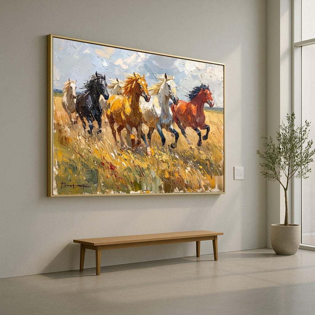 Running Horses Canvas, Wild Horse Print, Framed Animal Art, Nature Wall Decor