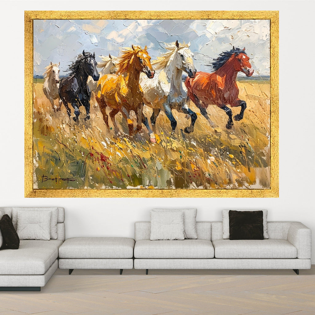 Running Horses Canvas, Wild Horse Print, Framed Animal Art, Nature Wall Decor