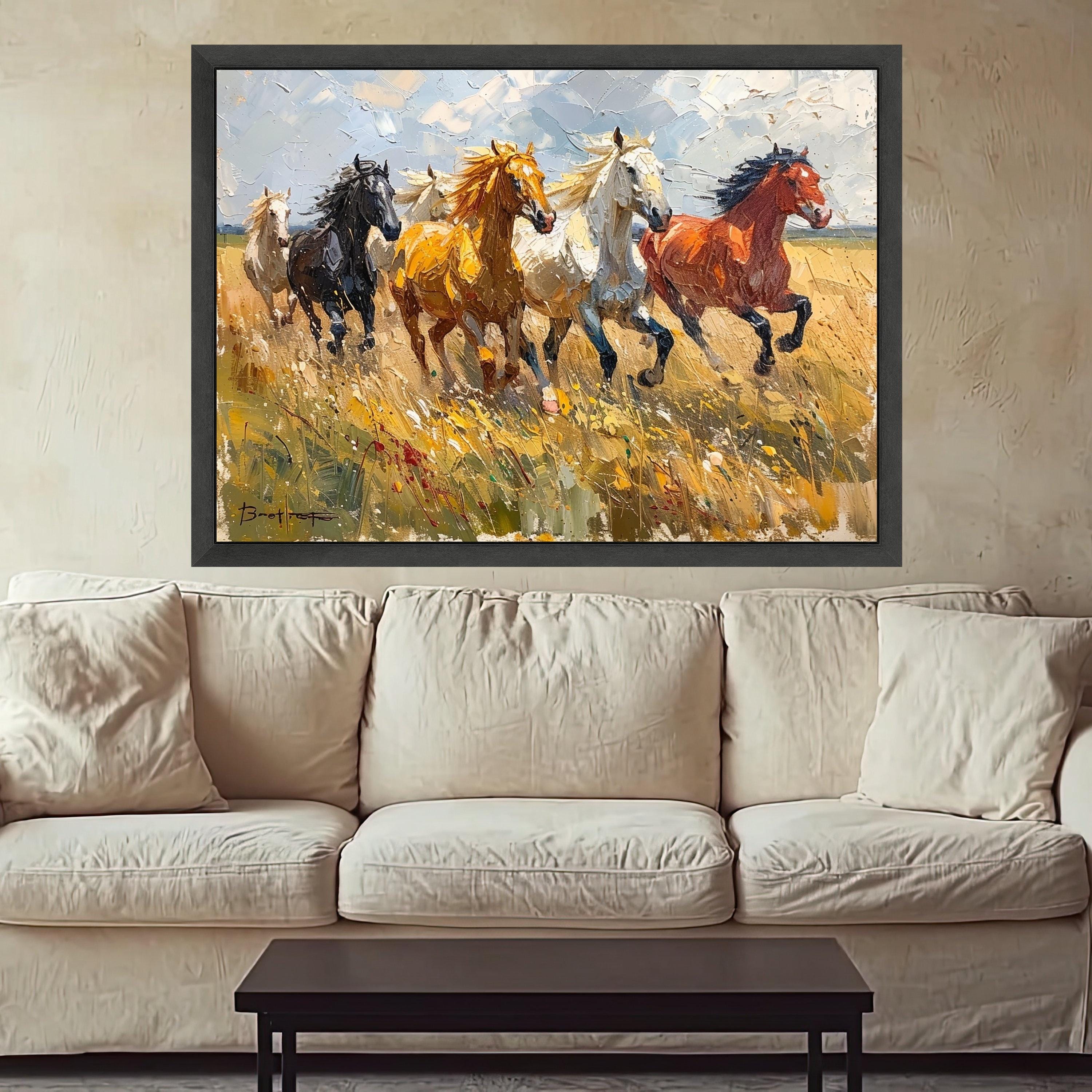 Running Horses Canvas, Wild Horse Print, Framed Animal Art, Nature Wall Decor