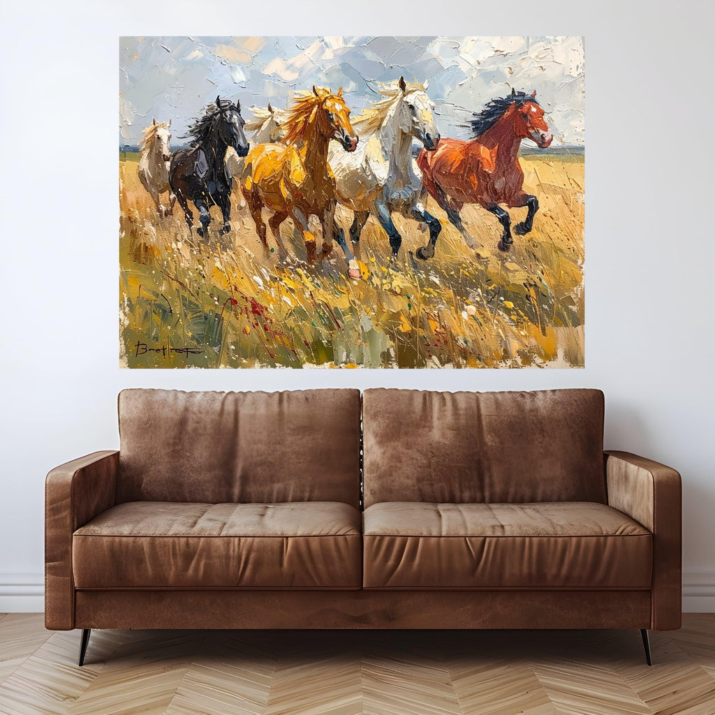 Running Horses Canvas, Wild Horse Print, Framed Animal Art, Nature Wall Decor