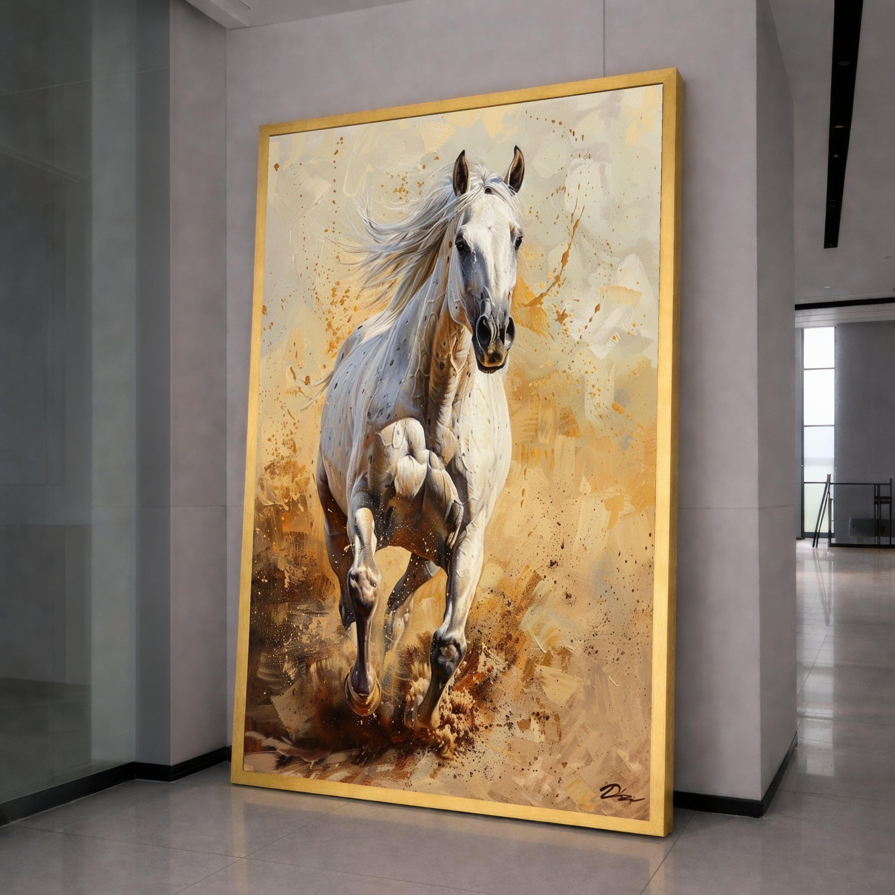 Majestic White Horse Running Canvas, Wild Horse Wall Art, Energetic Animal Canvas, Nature Inspired Decoration, Rustic Home Canvas Art