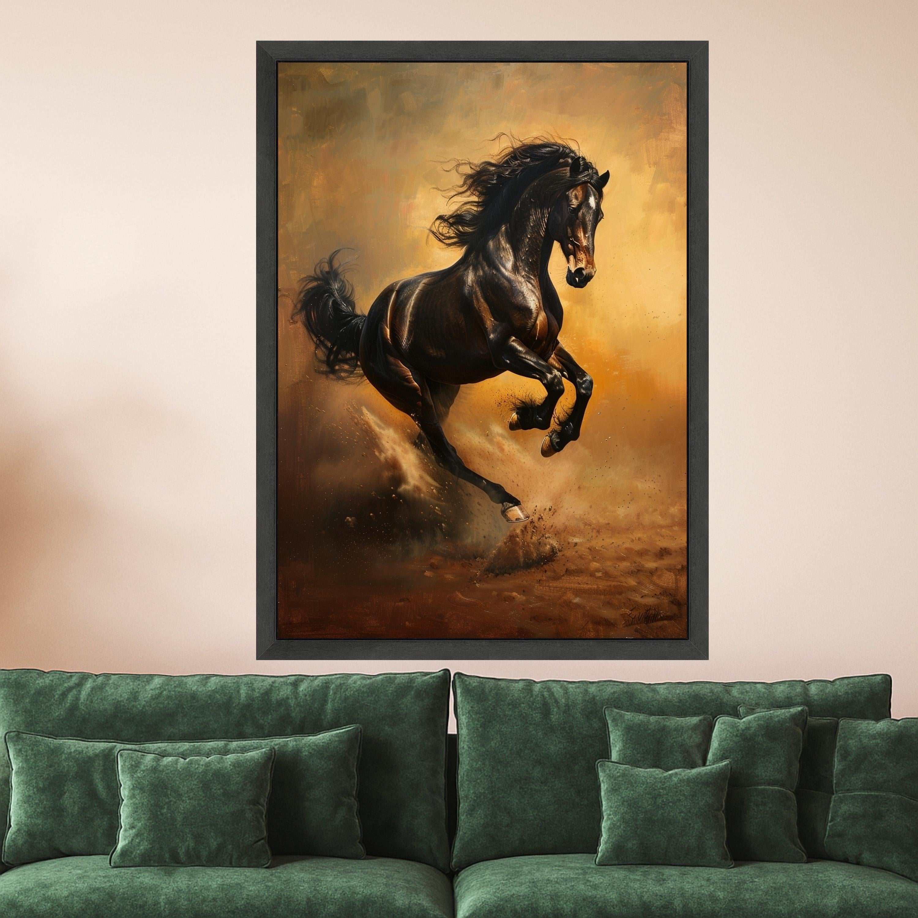 Majestic Black Stallion Running Canvas, Dynamic Horse Artwork, Wild Animal Wall Art, Equestrian Home Decor, Ready to Hang Canvas