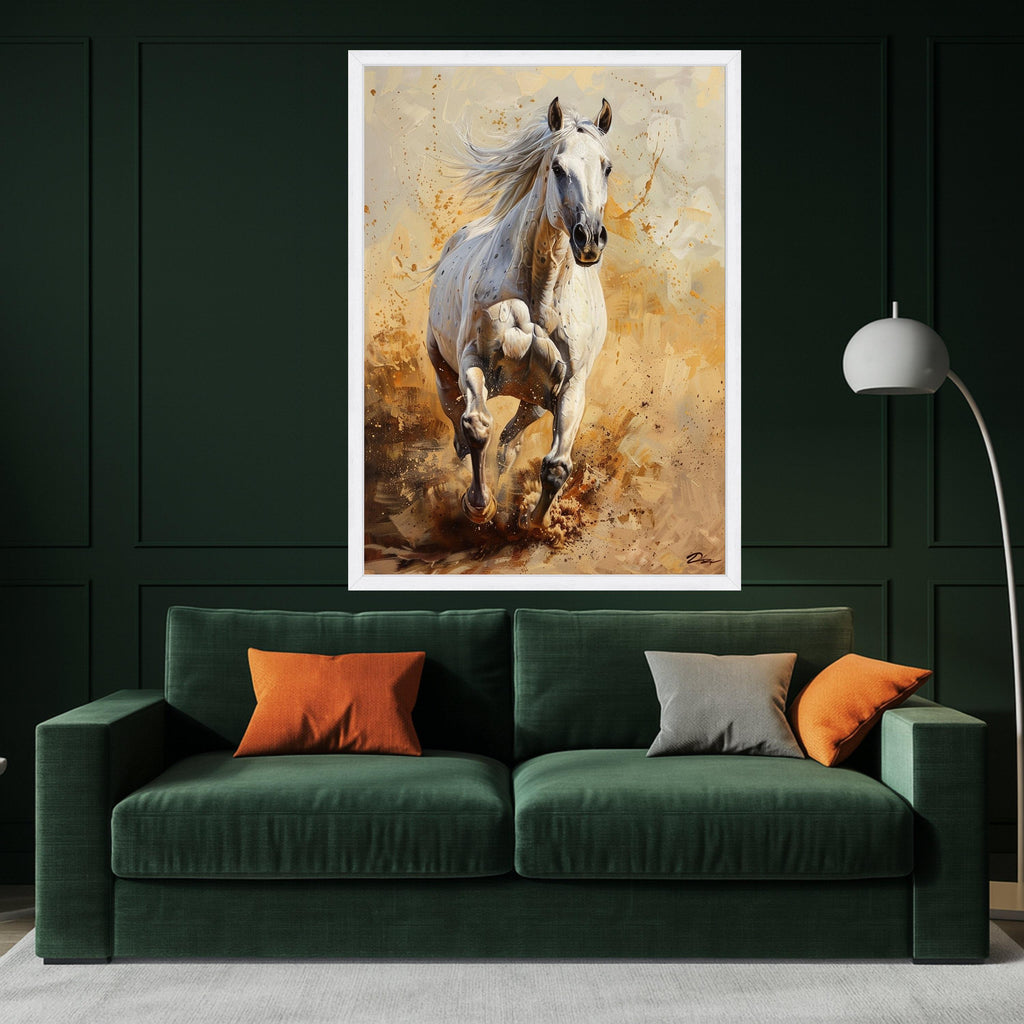 Majestic White Horse Running Canvas, Wild Horse Wall Art, Energetic Animal Canvas, Nature Inspired Decoration, Rustic Home Canvas Art